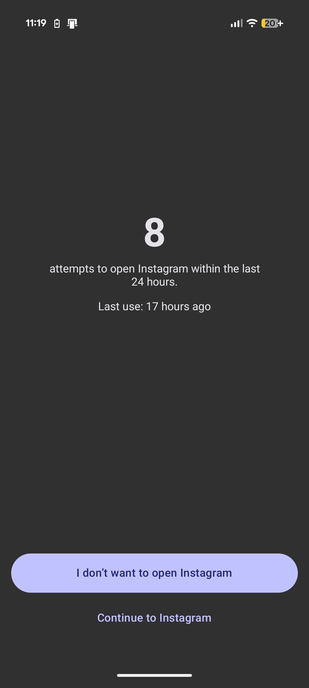 Screenshot of the app One sec.