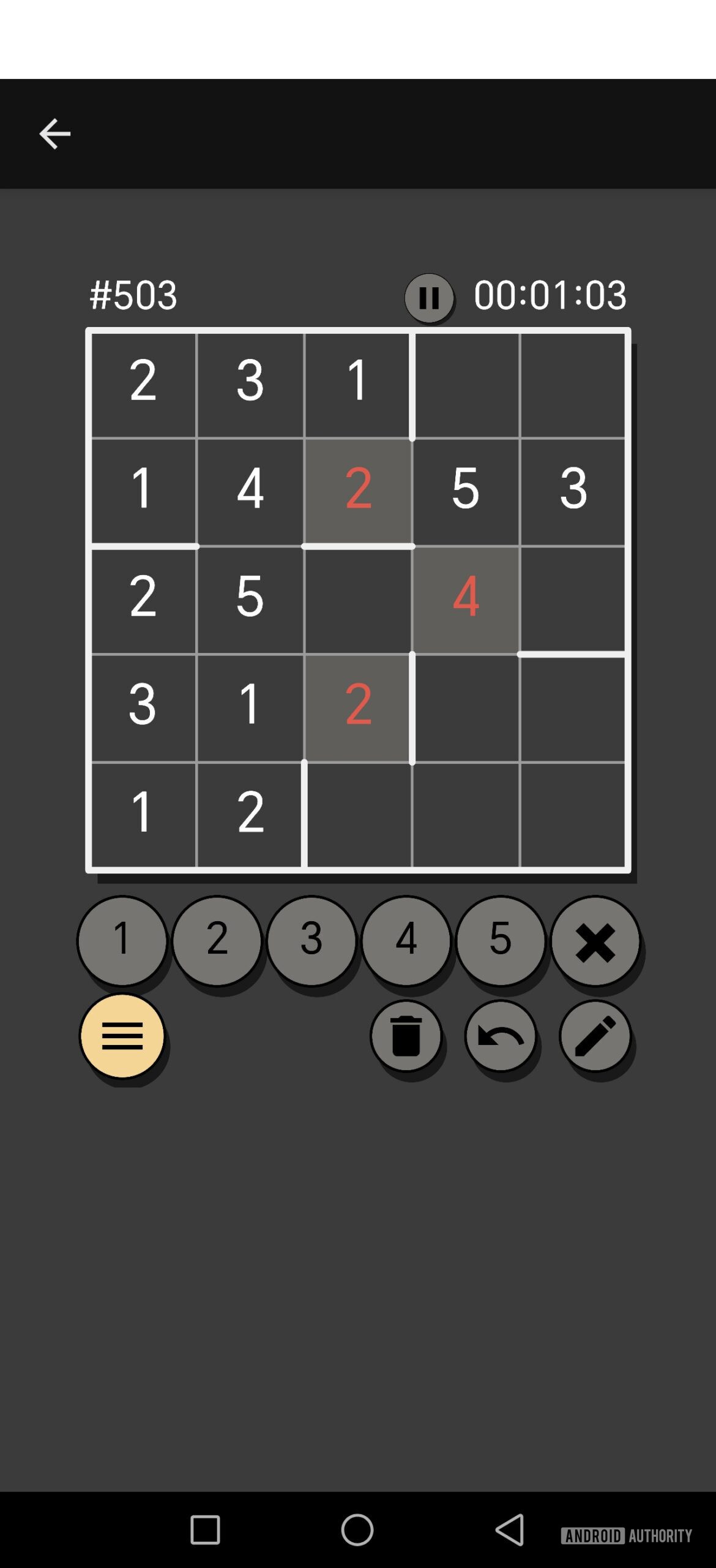 partially complete oneup puzzle