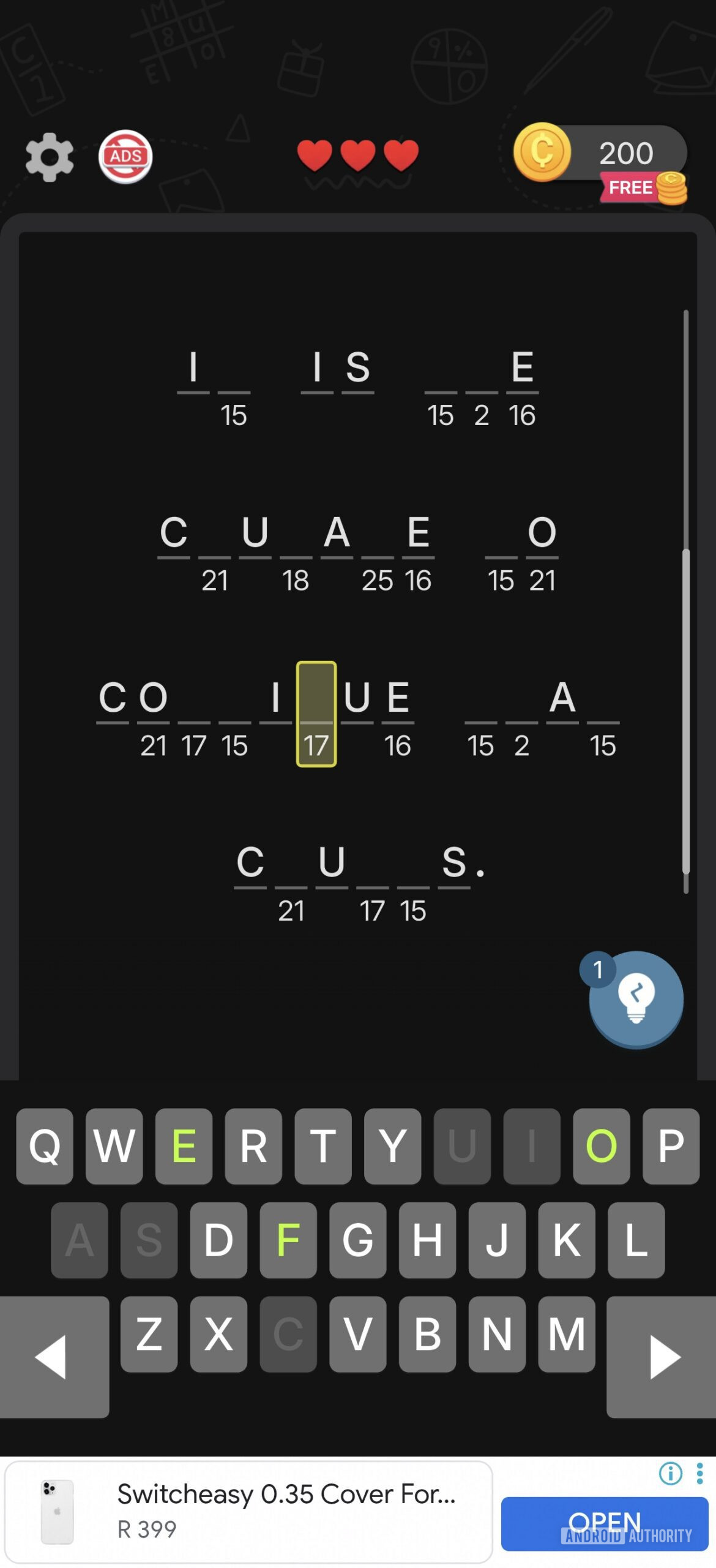 partially solved cryptogram
