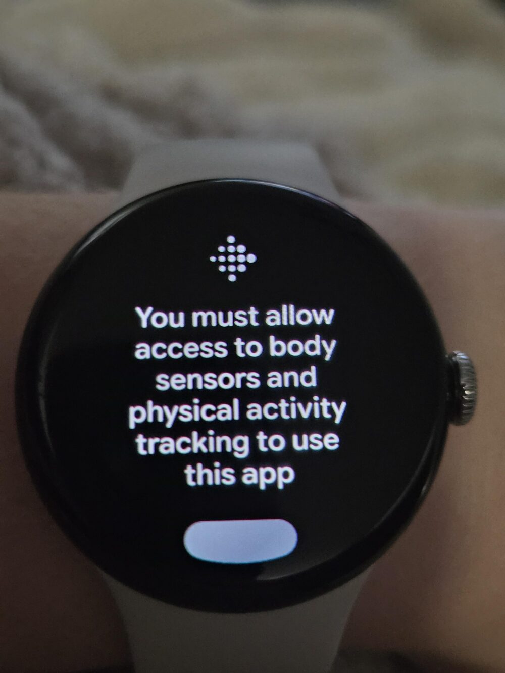 What is going on with this Pixel Watch sensor permissions error?