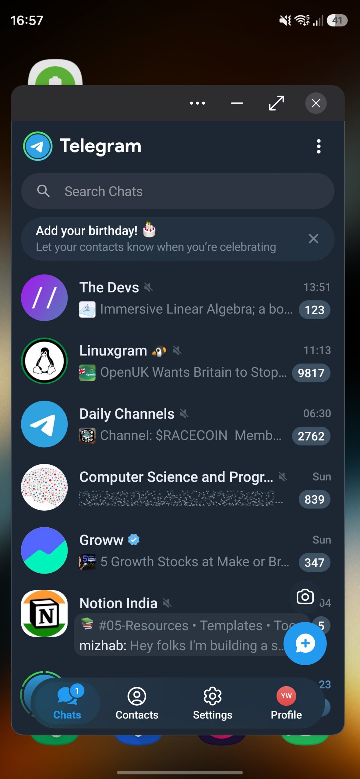 Pop-Up View window on a Galaxy phone with integrated controls.