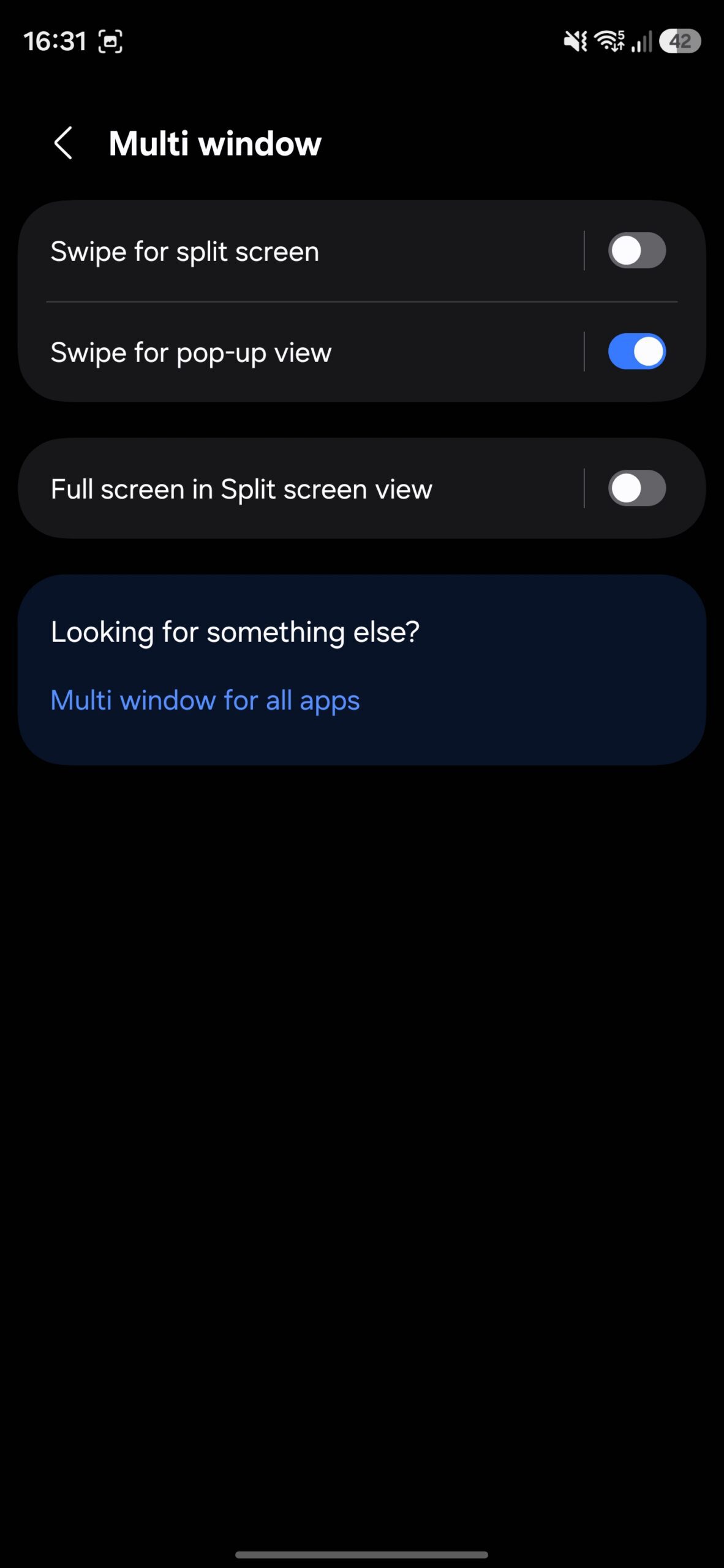 Swipe for pop-up view option toggled on.
