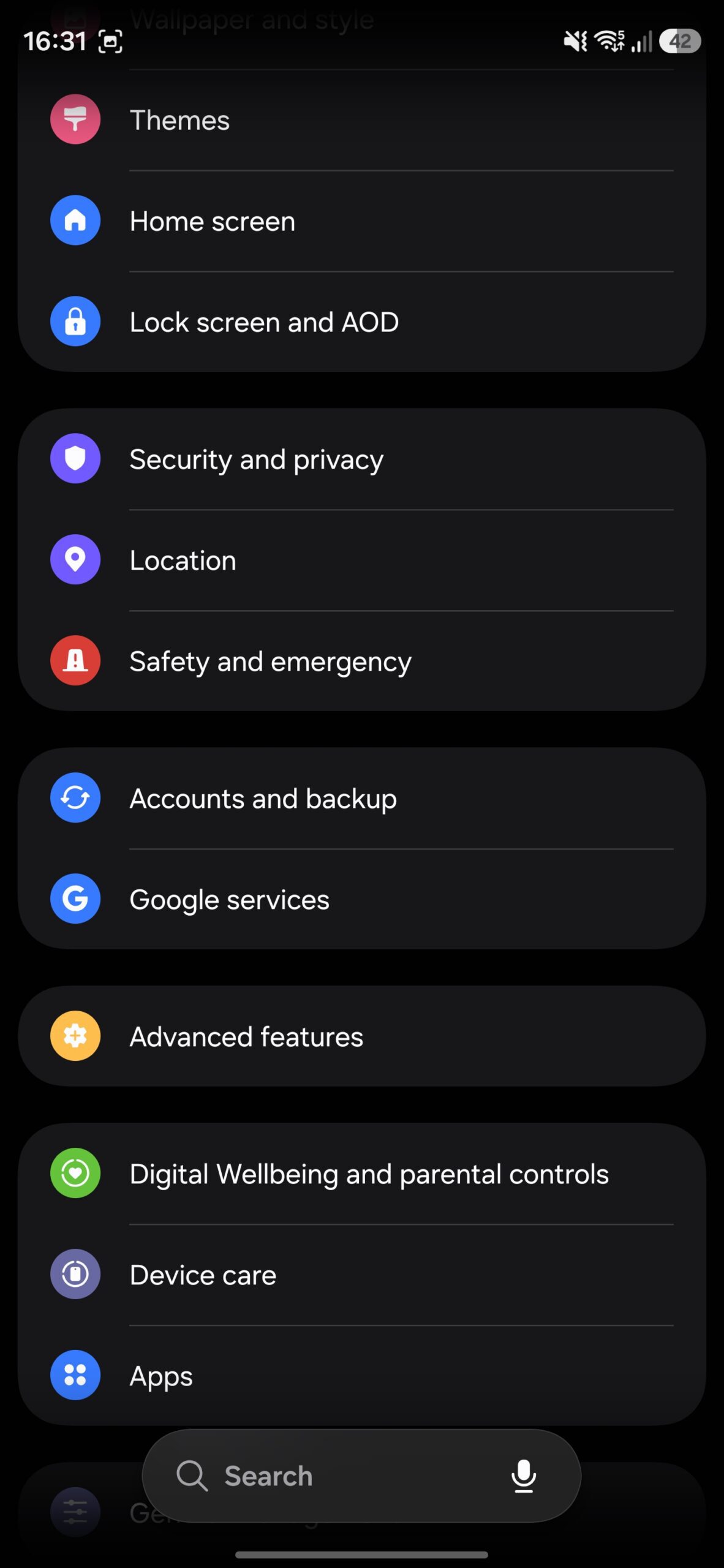 Settings app on a Galaxy phone.