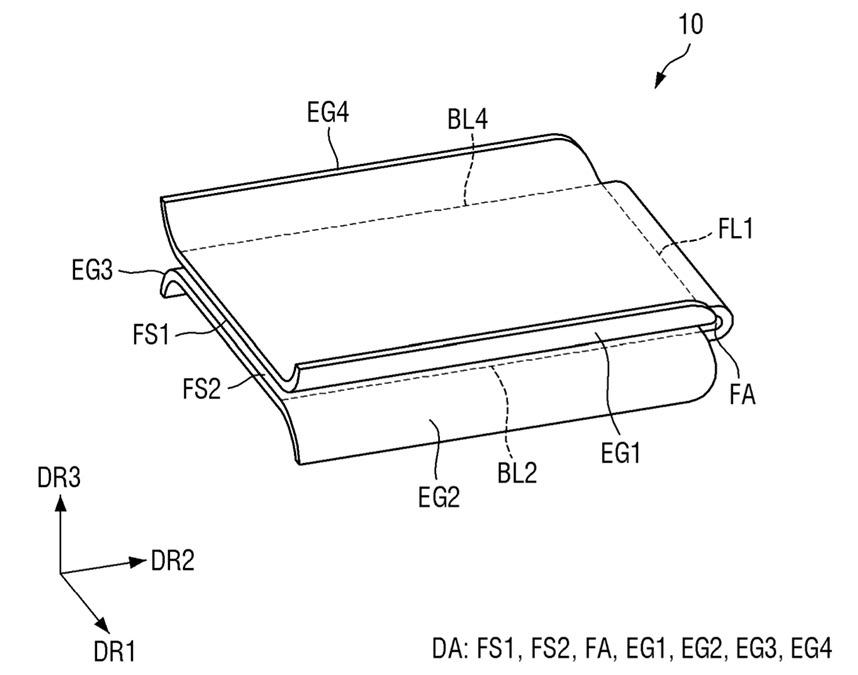 samsung patent filing foldable phone folded inwards