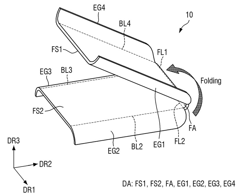 samsung patent filing foldable phone folding inwards image