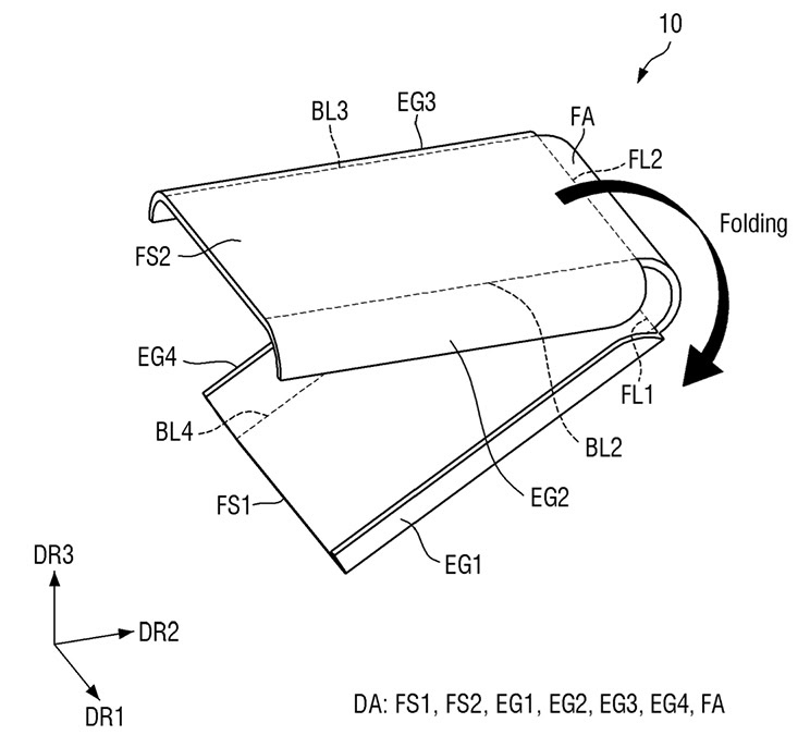 samsung patent foldable phone folding outwards