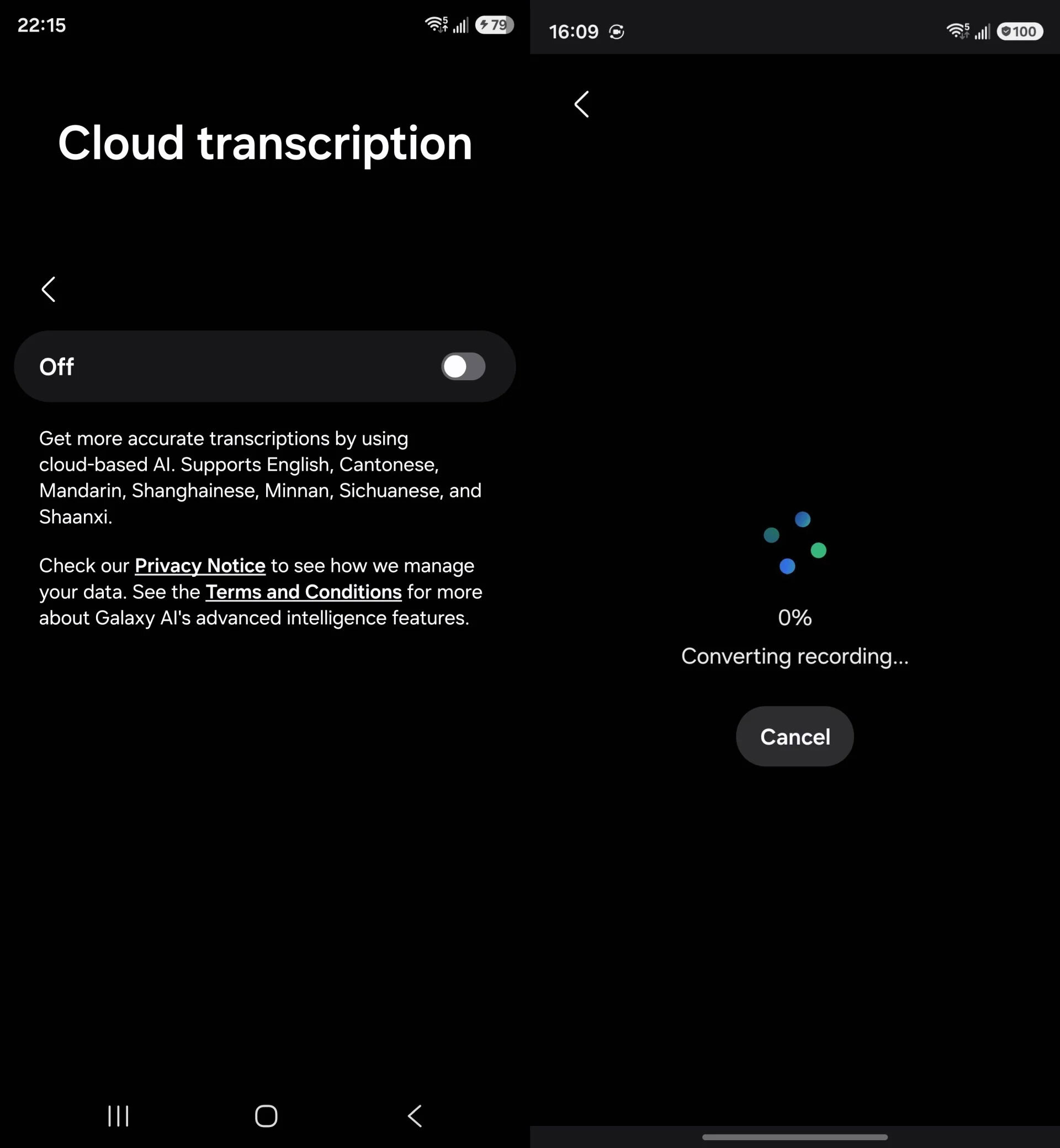 samsung voice recorder cloud transcription