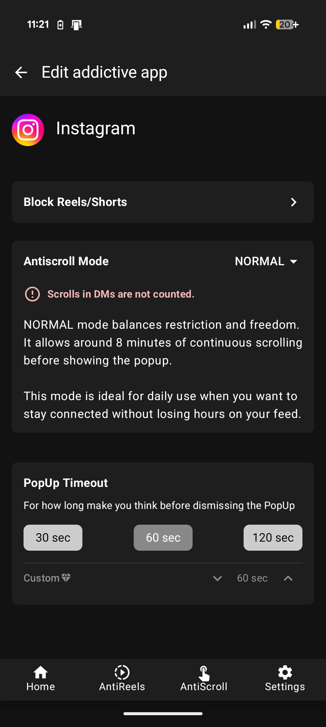 Screenshot of the ScrollGuard app.