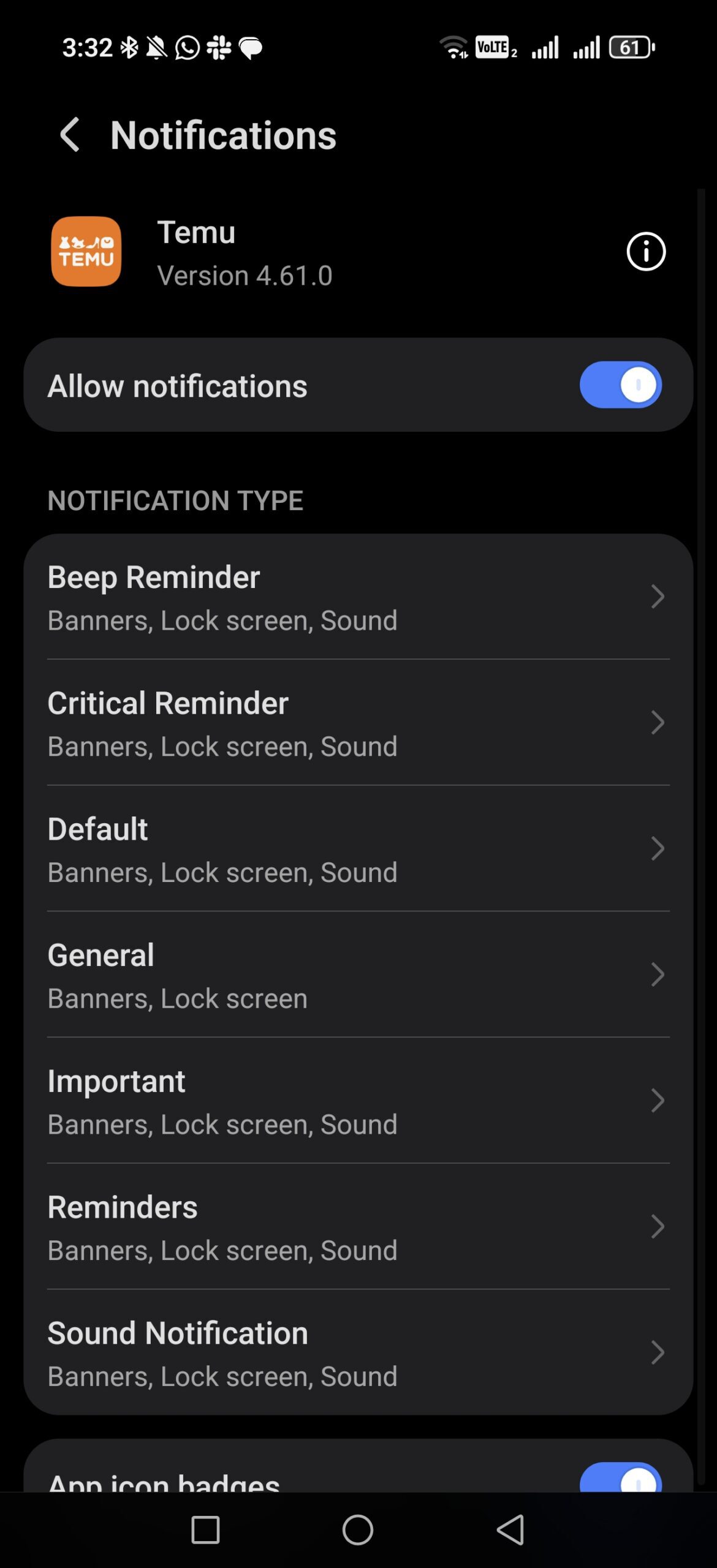 temu notification channels