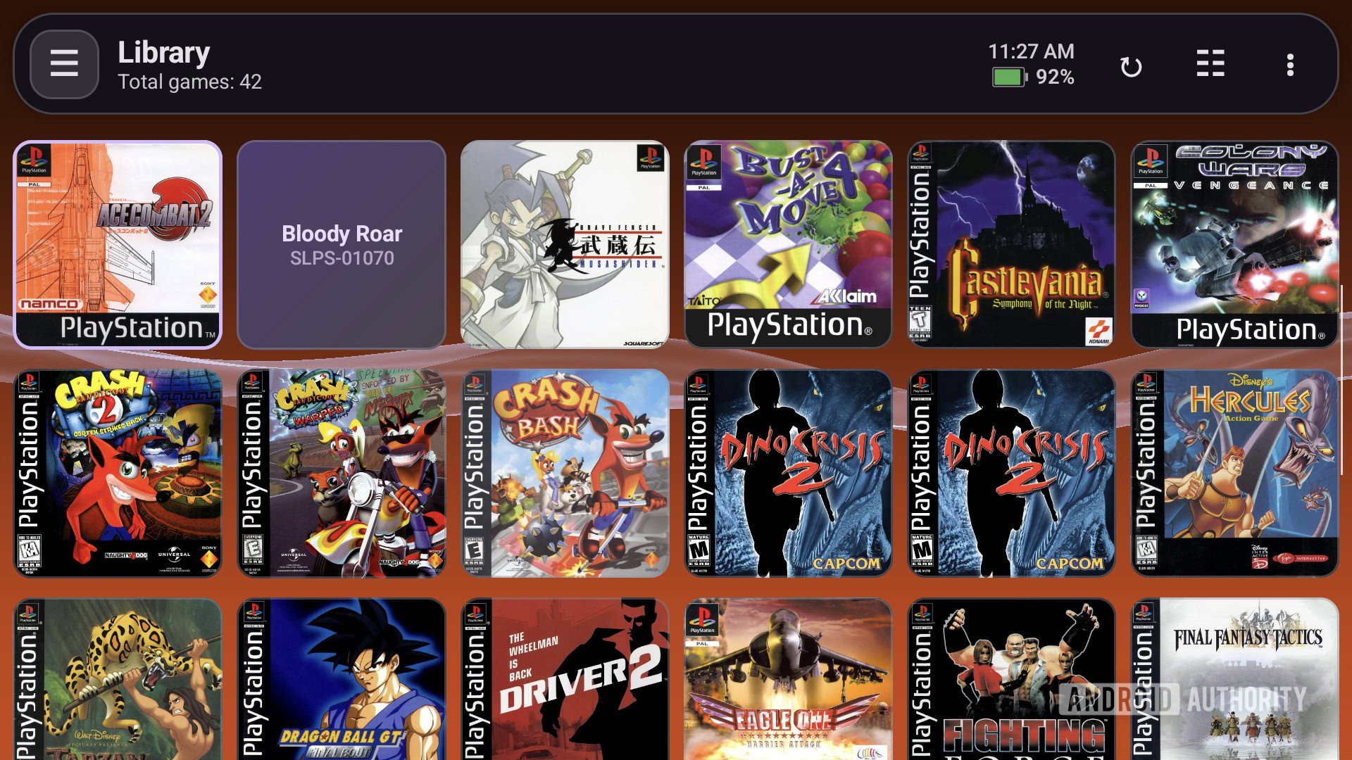 ARMSX1 emulator home menu