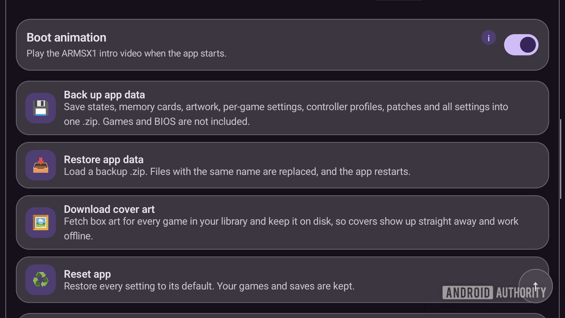 ARMSX1 emulator settings menu 2