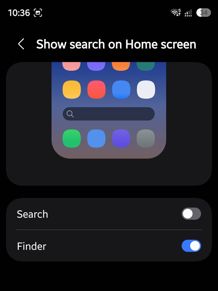 Add Samsung Finder and Google Search on Home screen in One UI 9.5