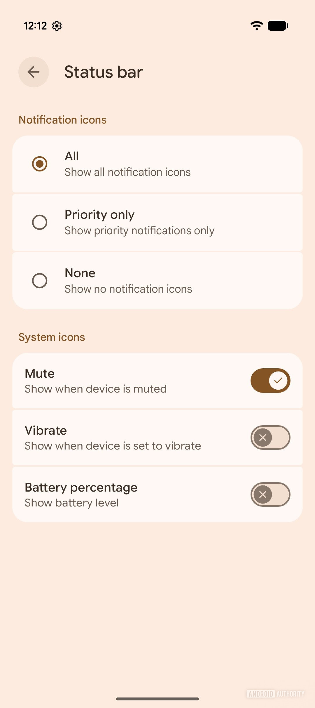 Android 17 QPR2 Beta 4 Status bar AD