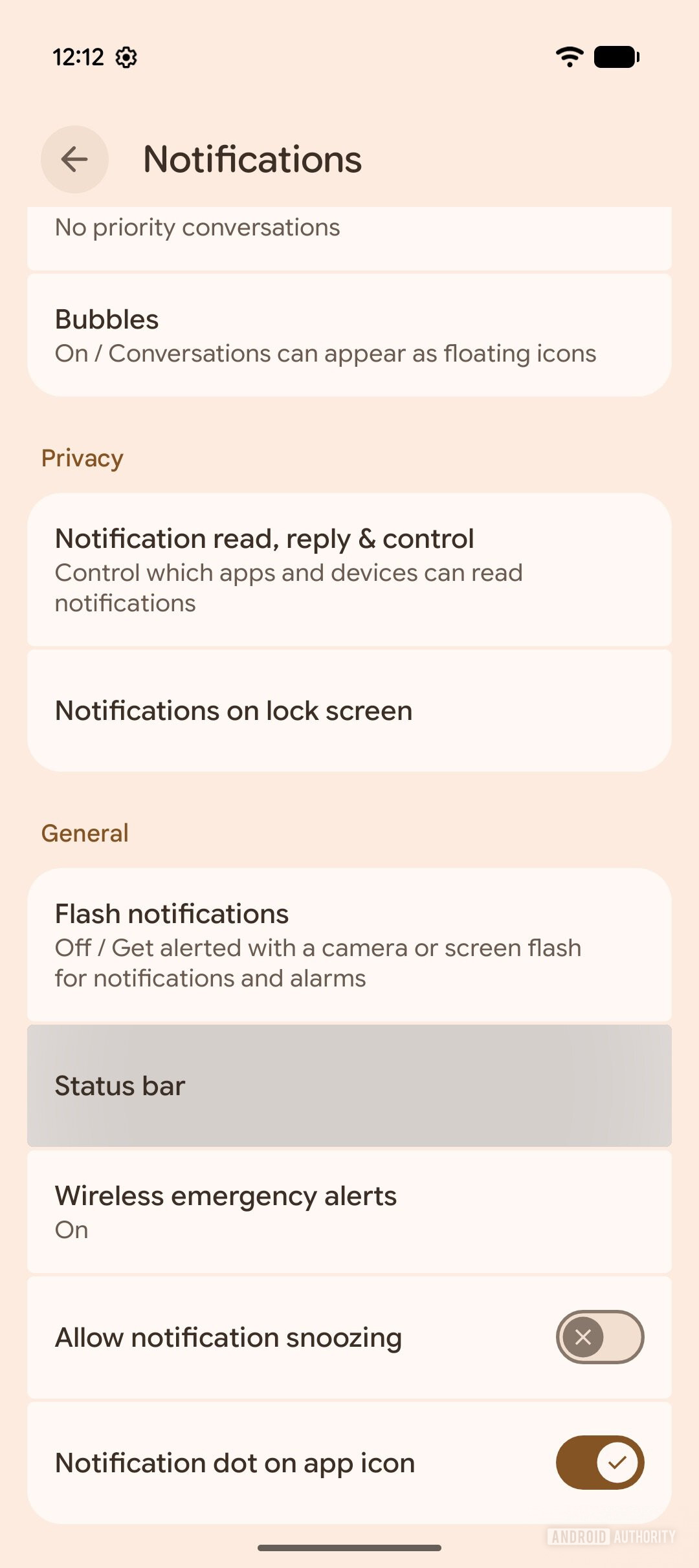 Android 17 QPR2 Beta 4 Status bar notifications AD