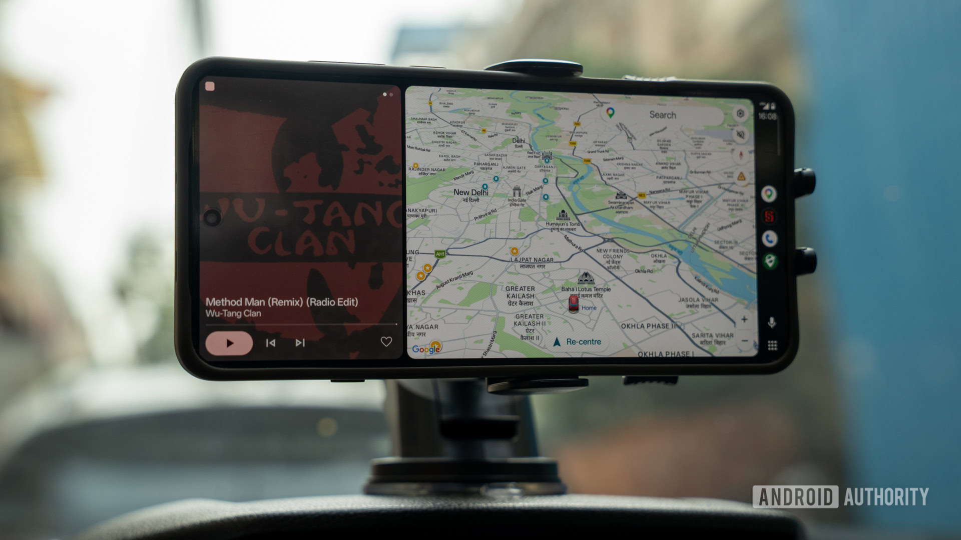 Android Auto open headunit on a phone with maps wide open Android Auto open headunit on a phone with maps wide open