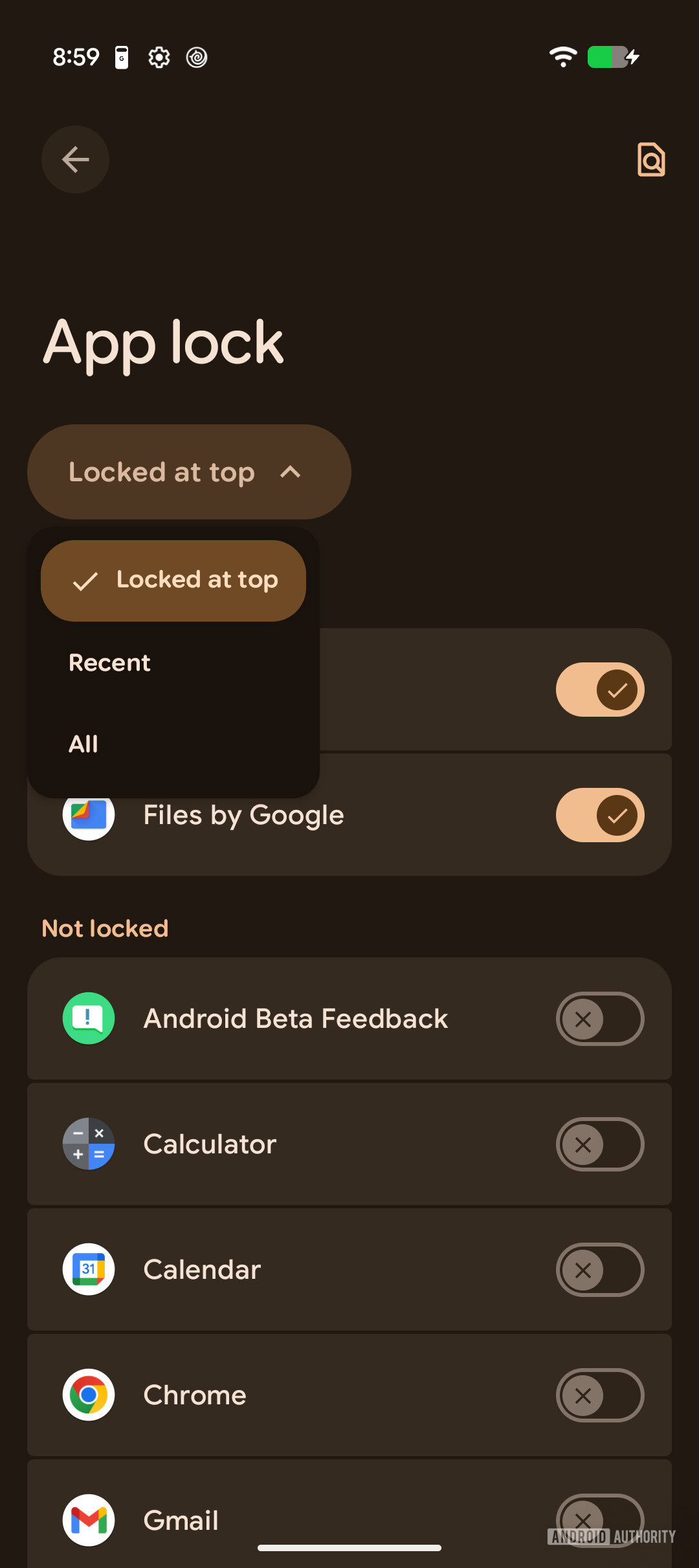 Android Canary 2608 app lock feature AssembleDebug 4