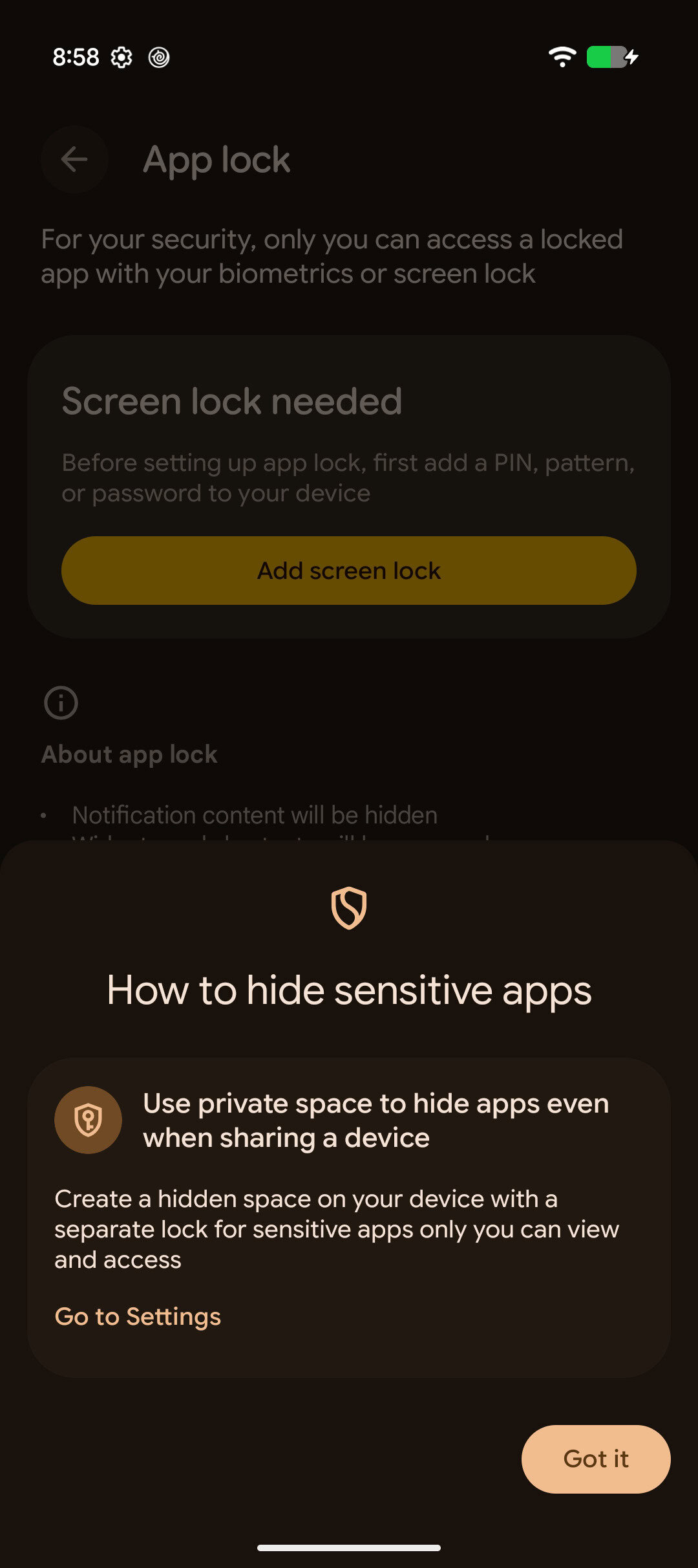 Android Canary 2608 app lock feature AssembleDebug 6
