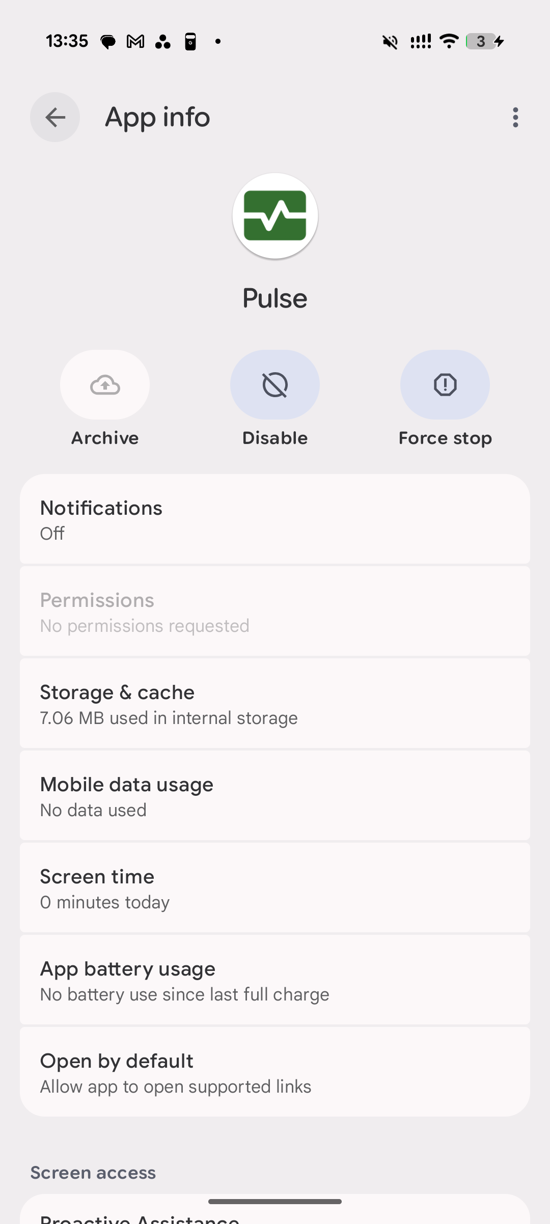 Android Pulse app info