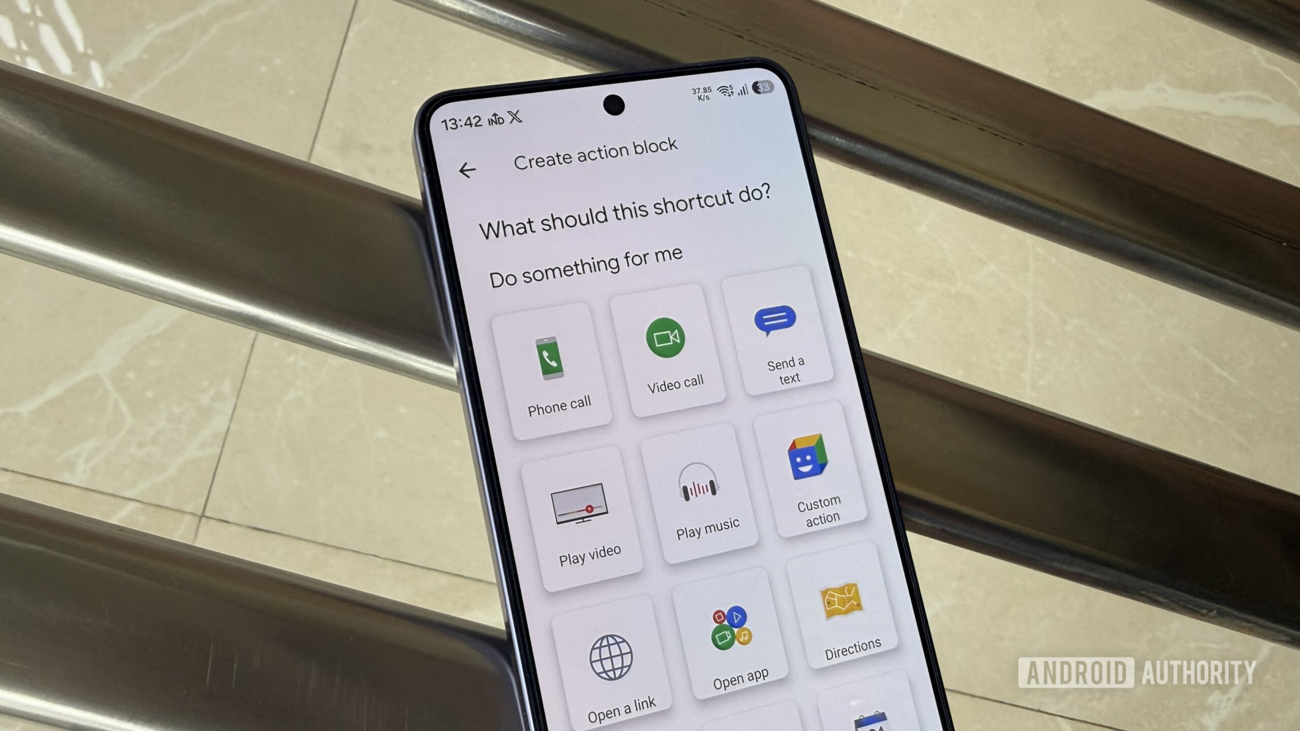 Android phone showing Action Blocks app Android phone showing Action Blocks app