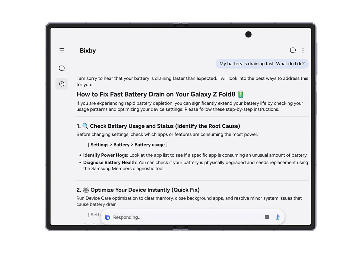 Bixby suport in Samsung Warranty and Care offers customized responses to your inquiries