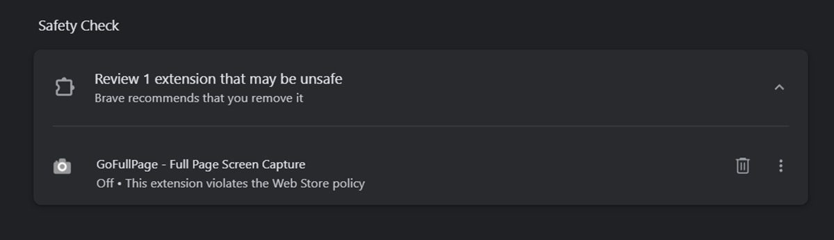 Brave flags GoFullPage extension as unsafe Brave-flags-GoFullPage-extension-as-unsafe