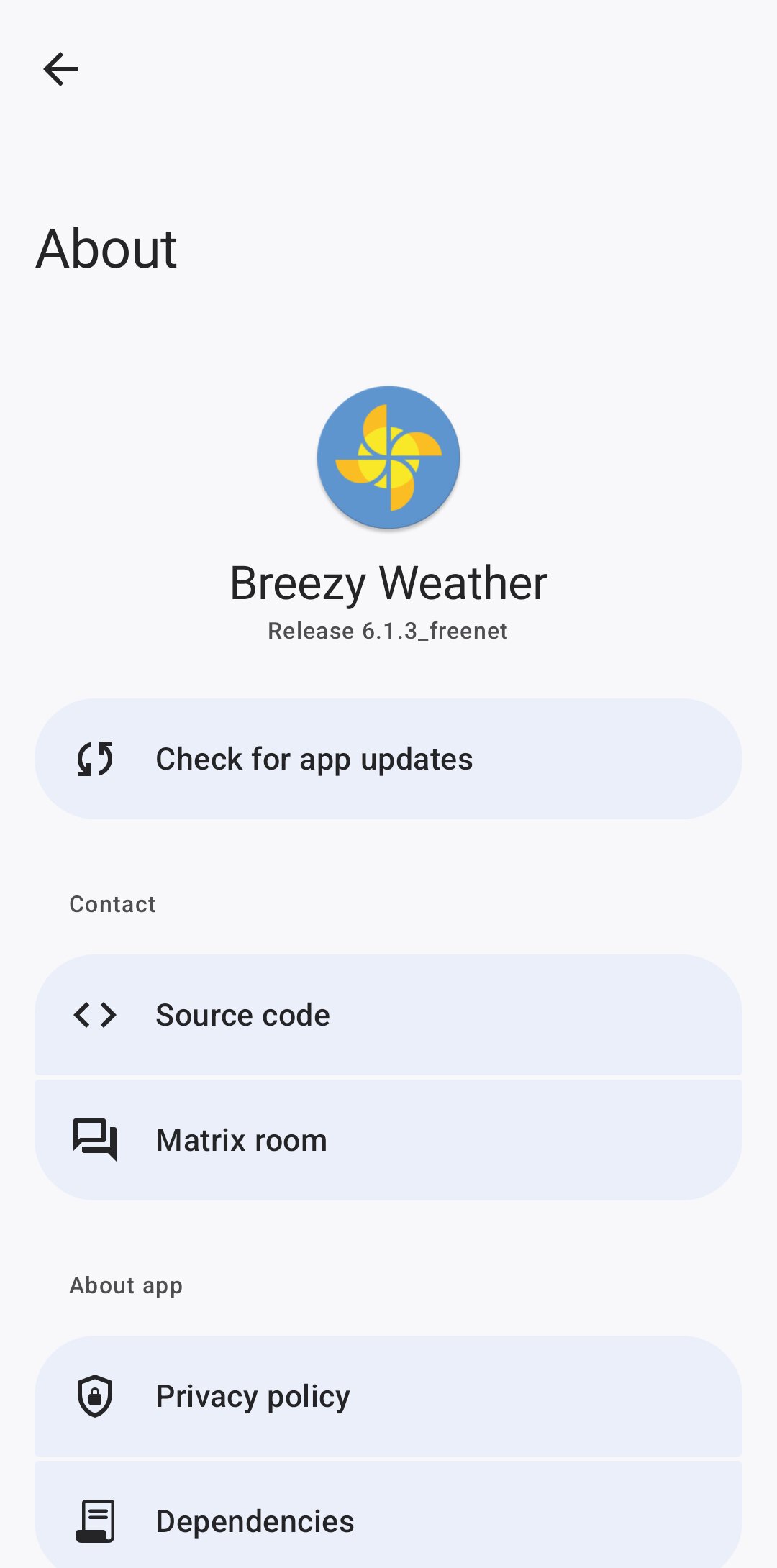 Breezy Weather app update checker option