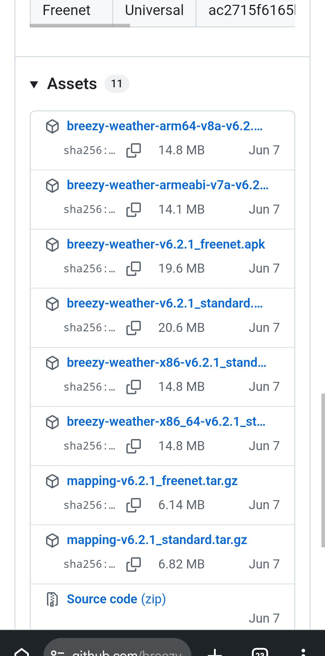 Breezy Weather download page on on GitHub