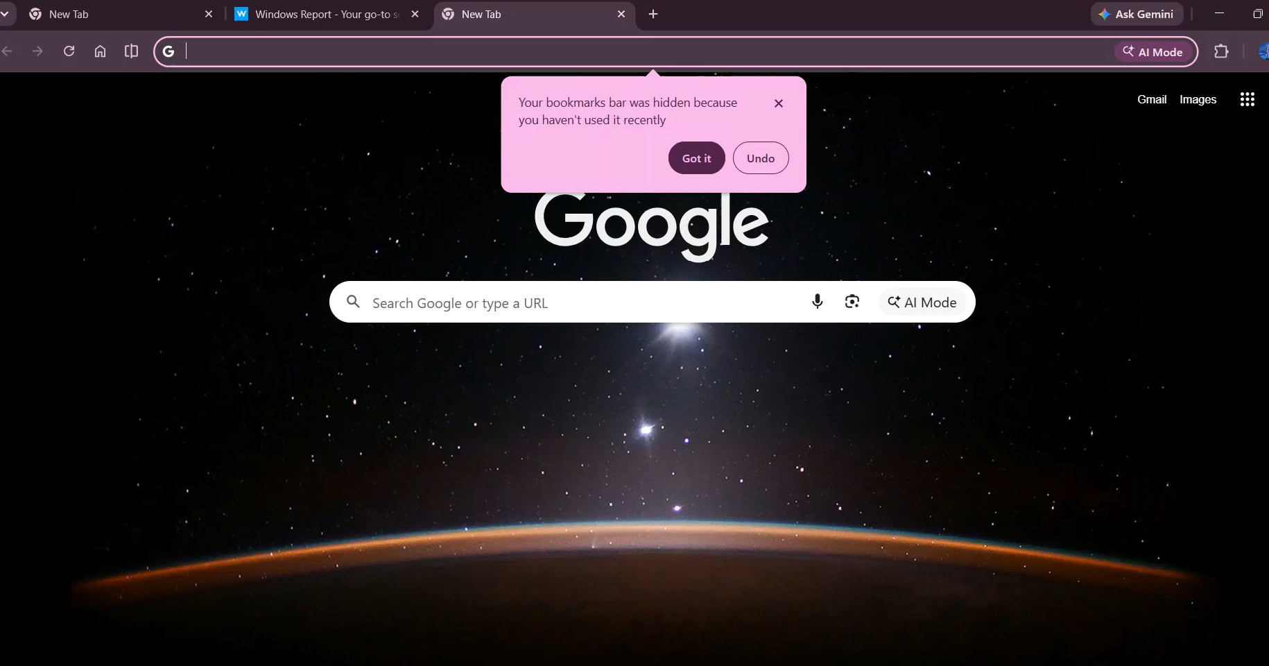 Chrome bookmarks notification