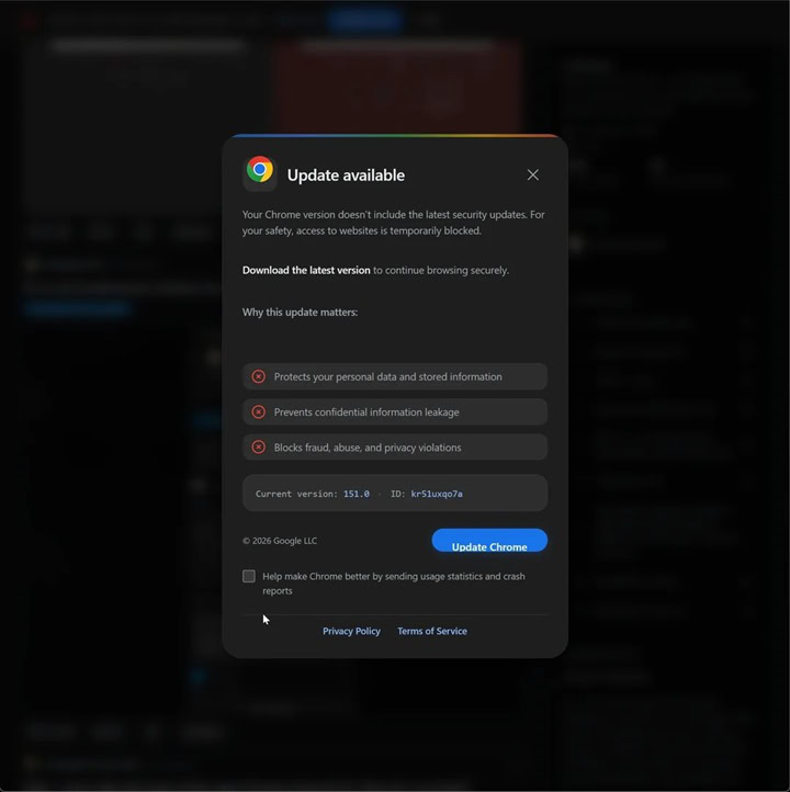 Chrome-update-popup-warning-that-the-browser-version-is-outdated-and-blocking-website-access