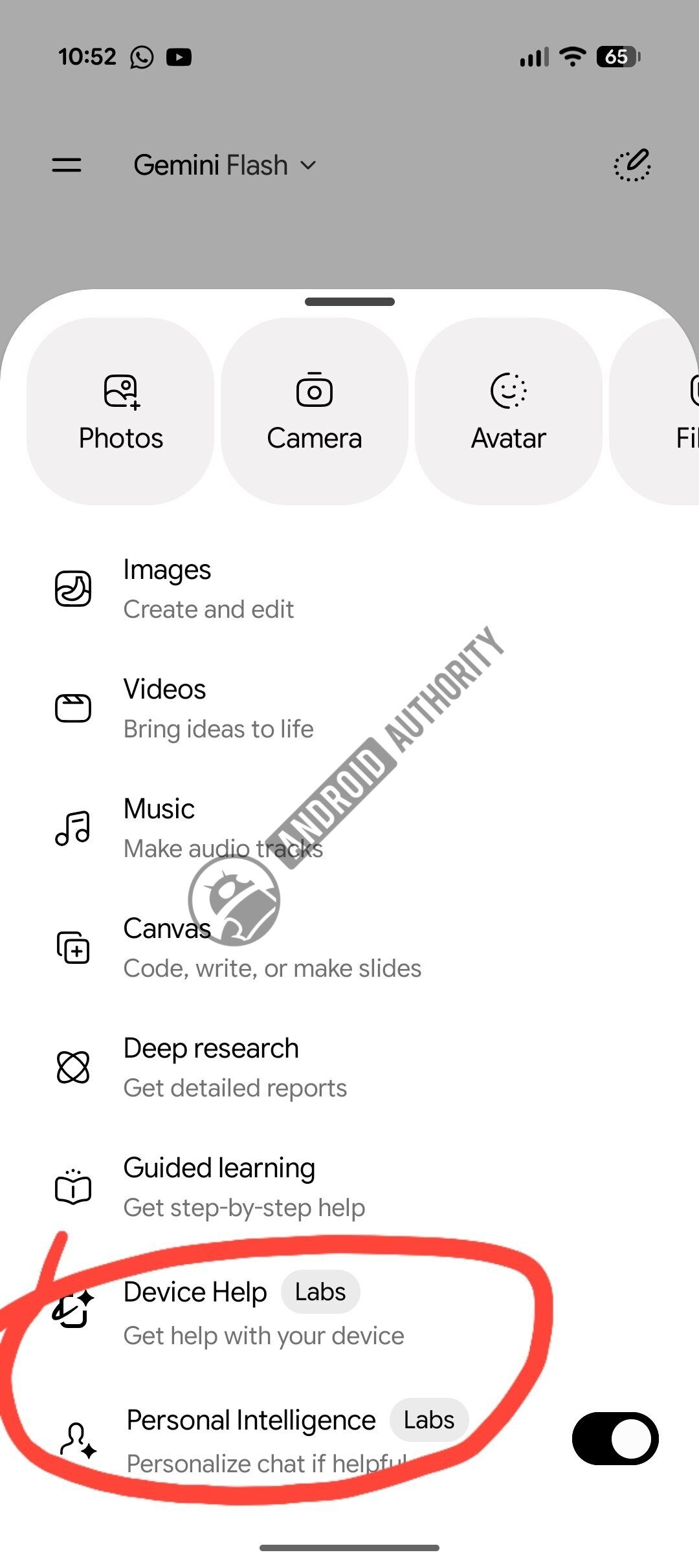 Device Help feature on Gemini app