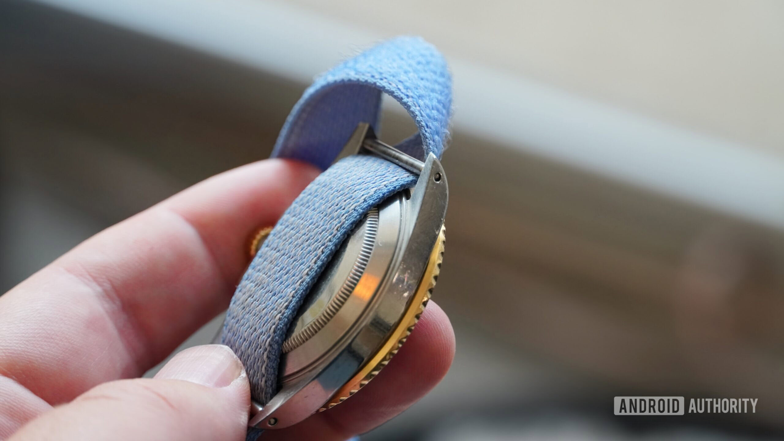 The spring bar holding a Fitbit Air strap onto a watch.