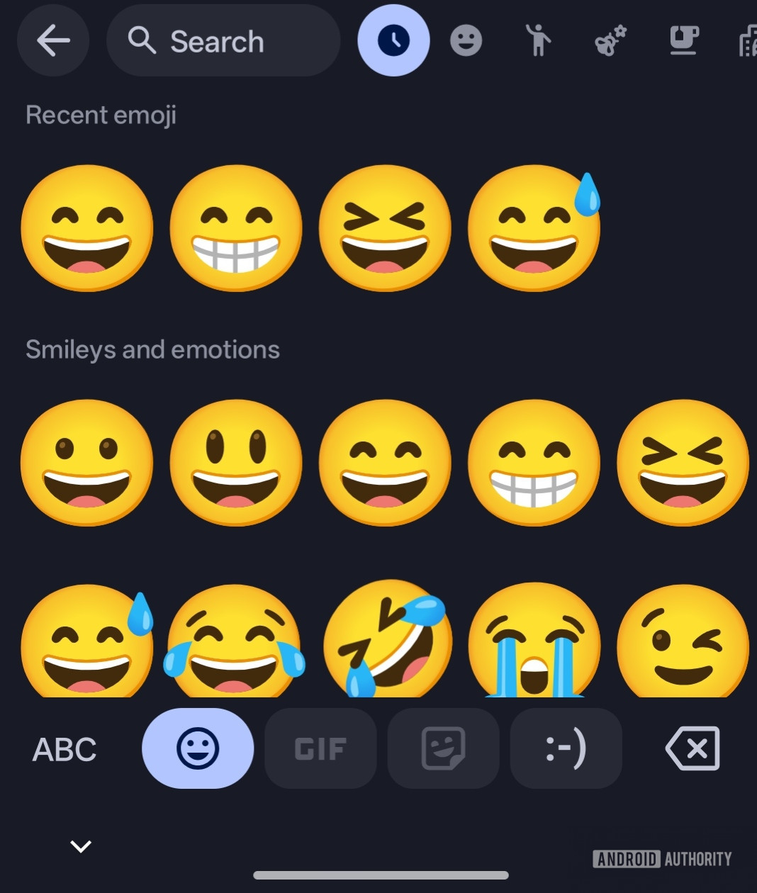 Gboard emoji slider at the maximum size.