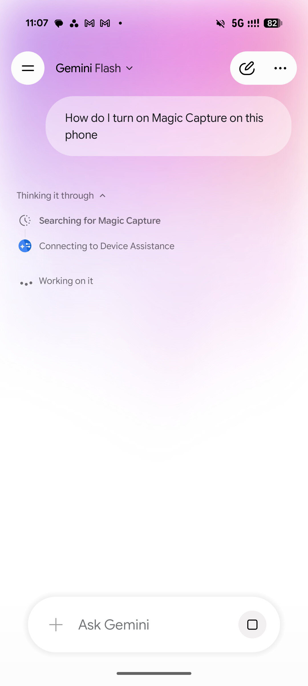 Gemini Device Help feature thinking