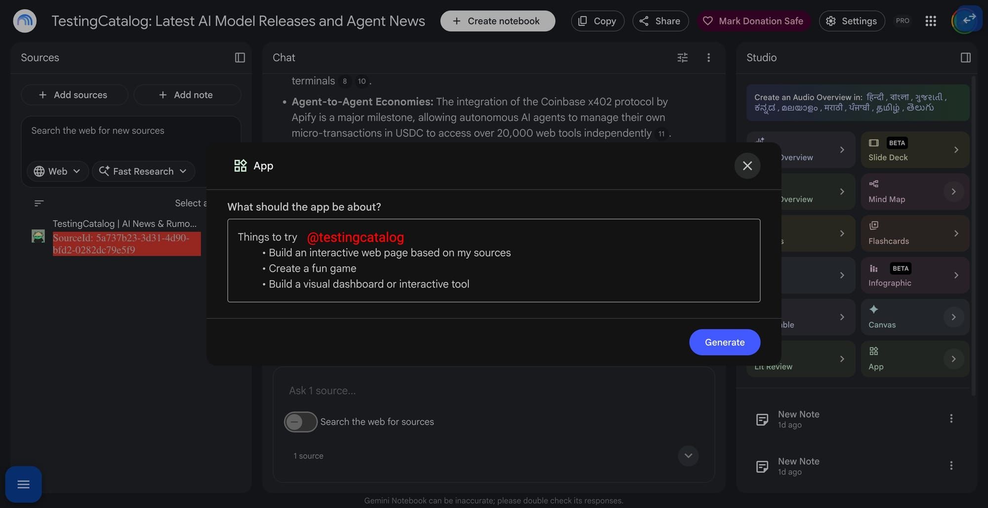 Gemini Notebook AI apps games