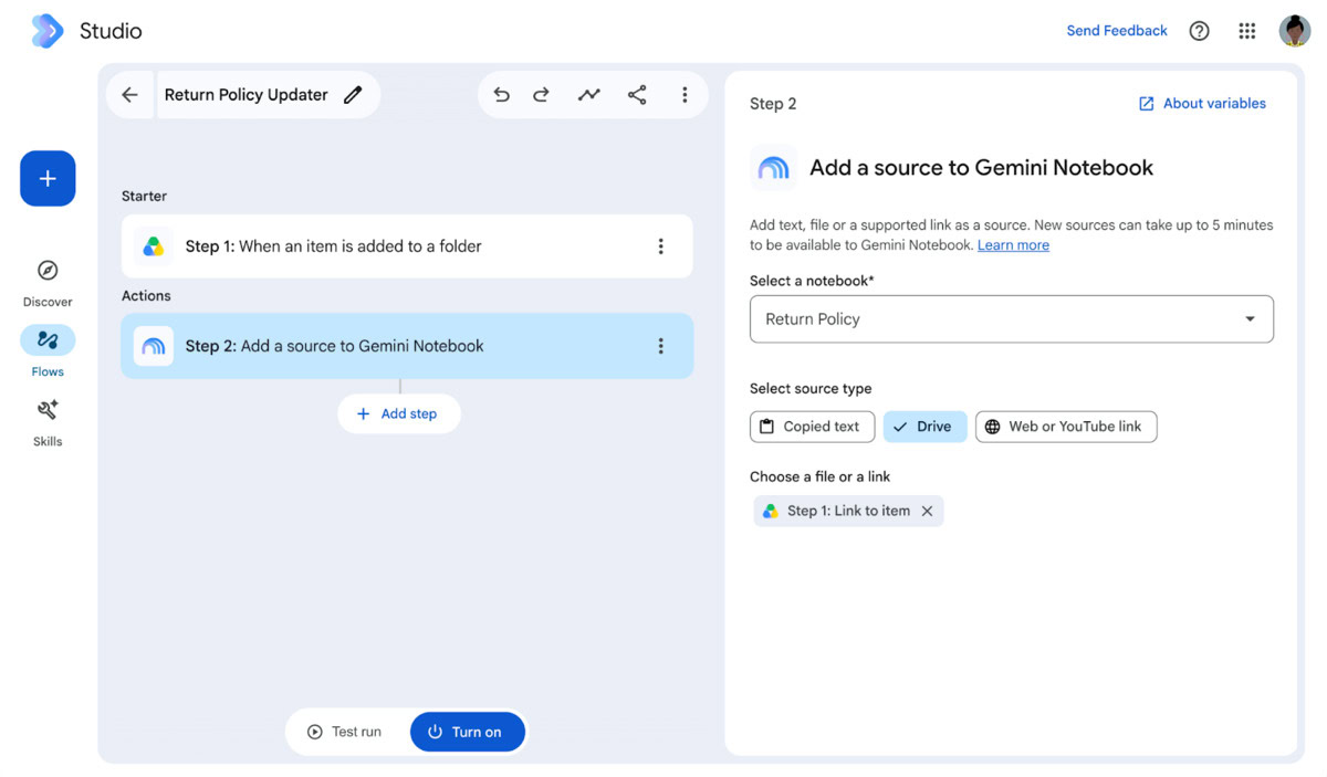 Gemini Notebooks add source tool