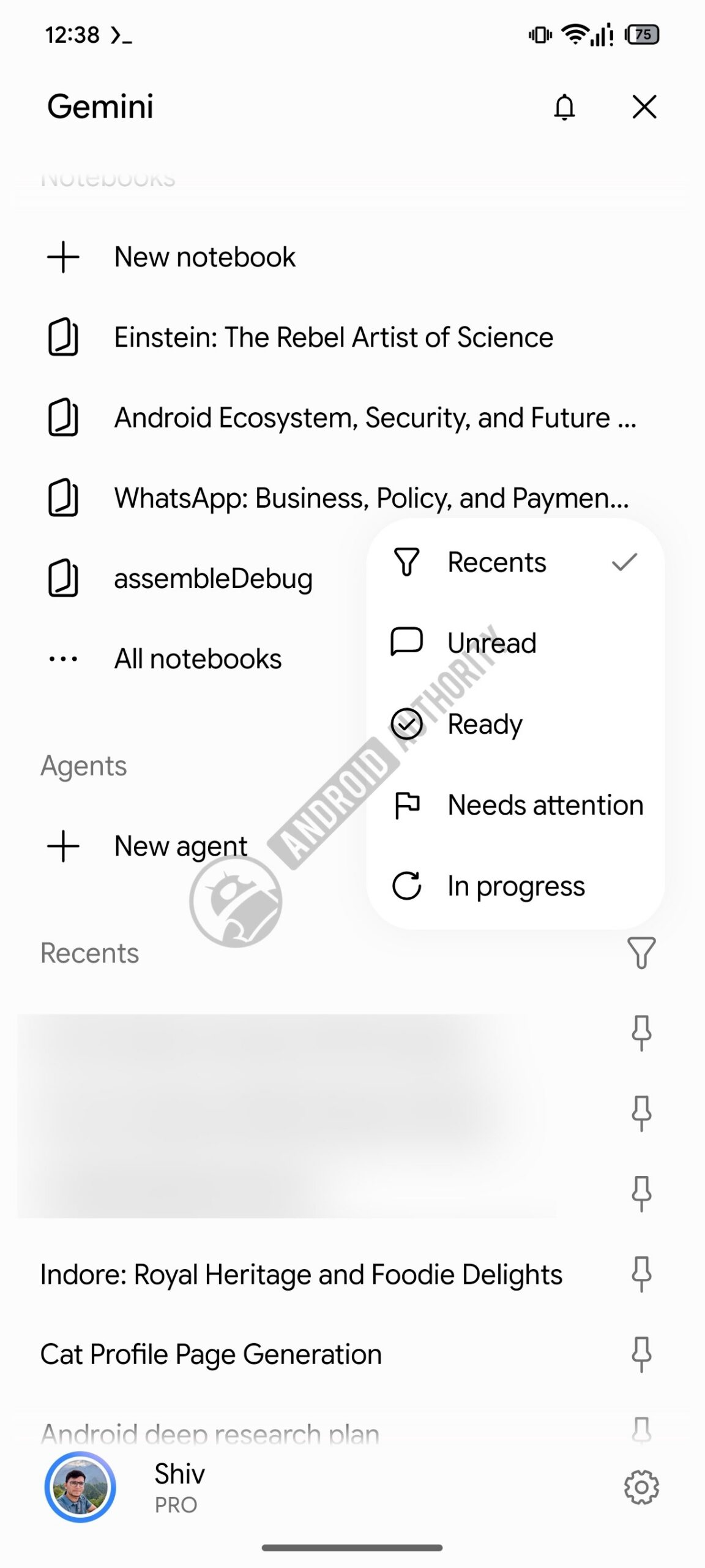 Gemini recents filters
