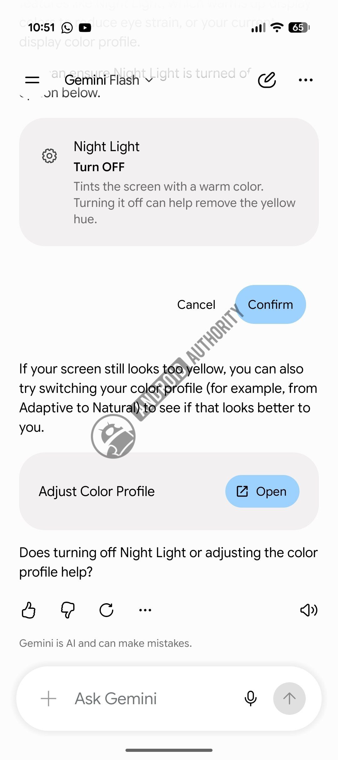Gemini searching for settings