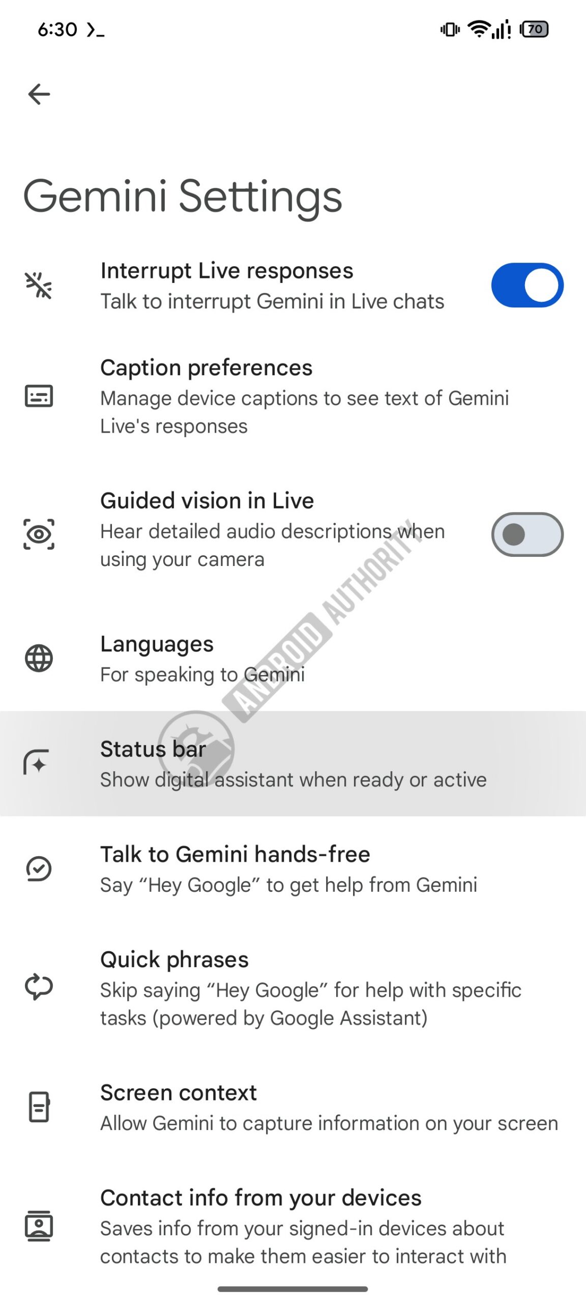 Gemini status bar icon setting 1