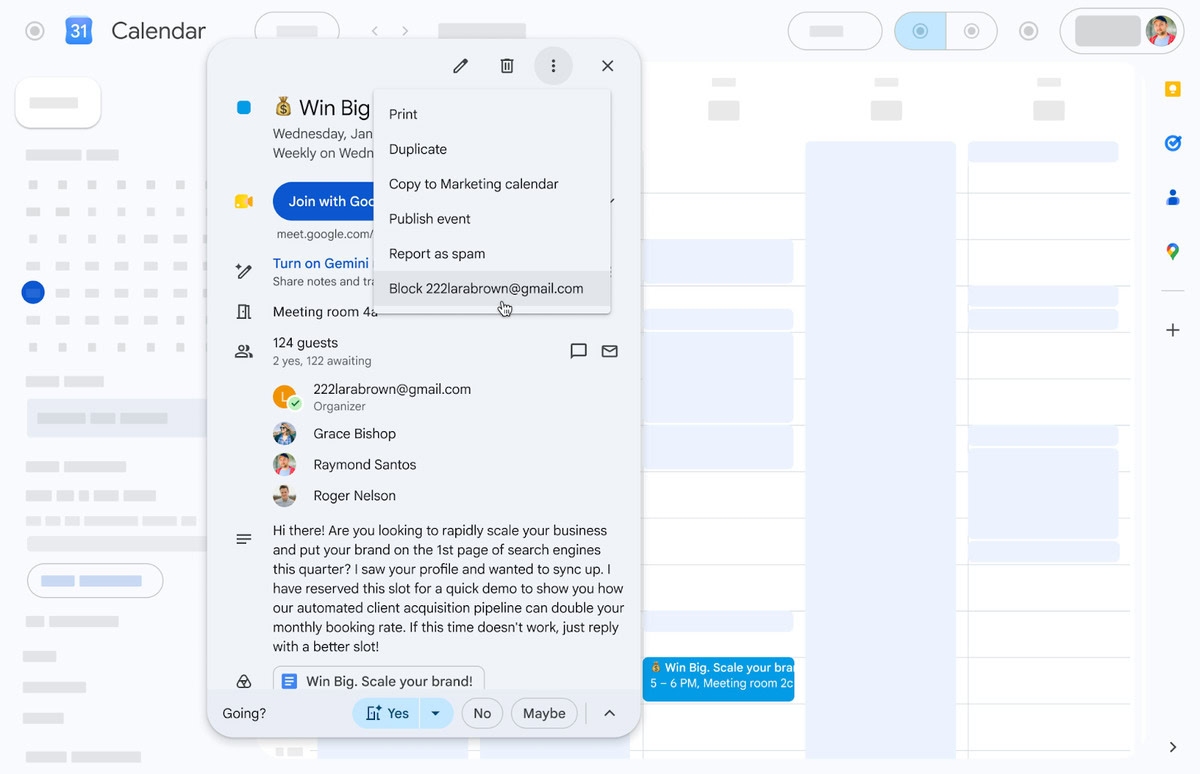 Google Calendar user blocking Google Calendar user blocking
