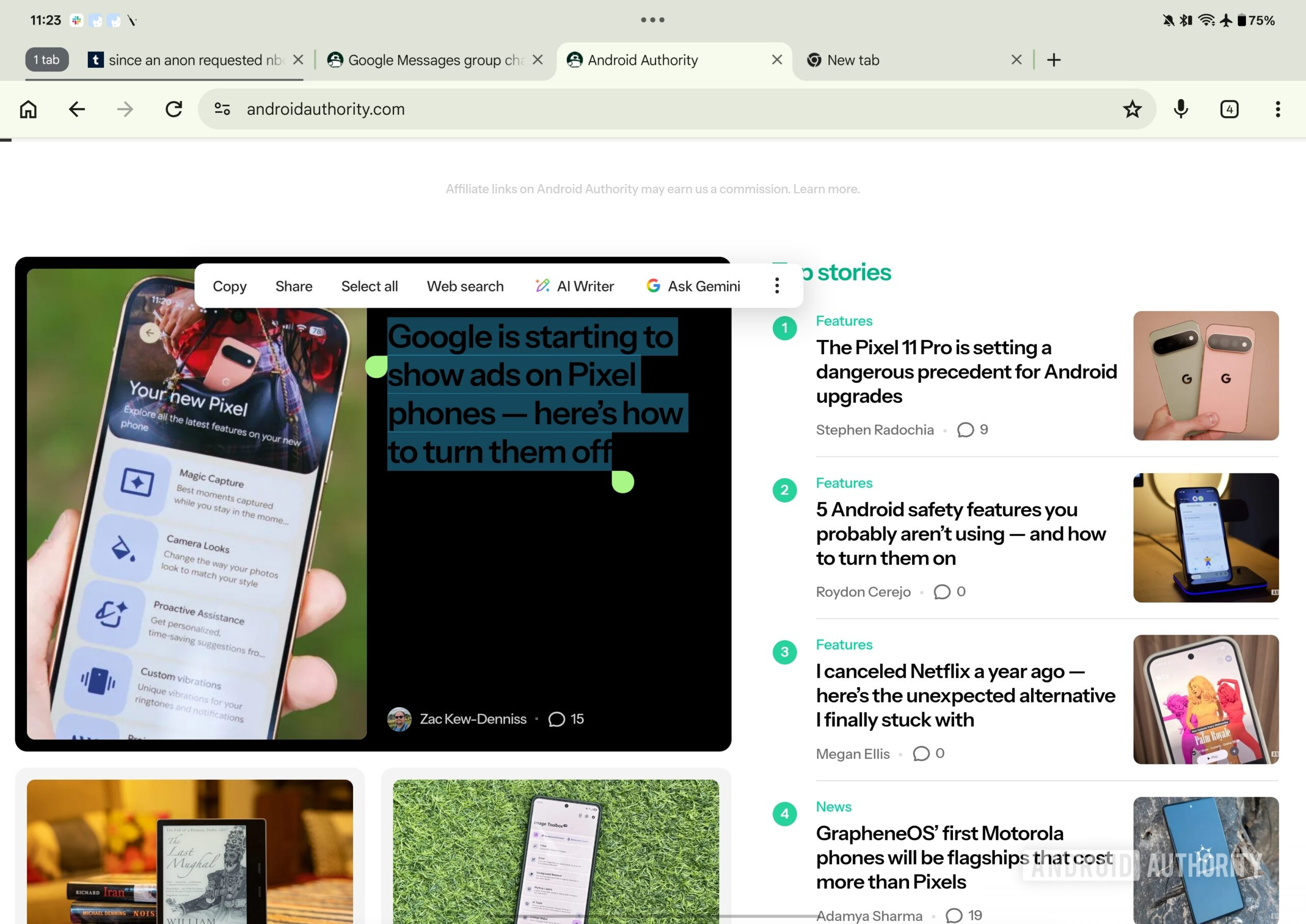 Google Gemini Context Menu Popup