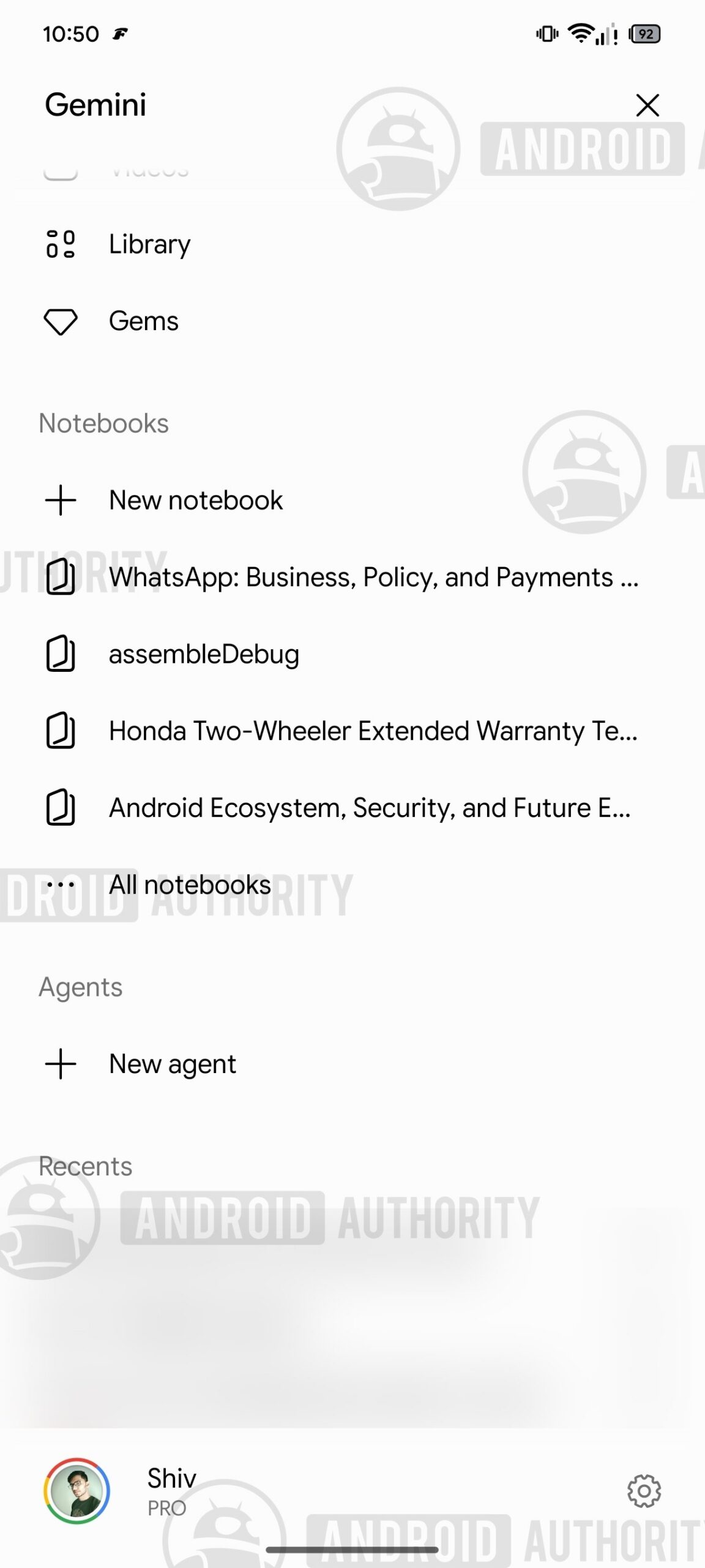 Google Gemini Custom AI agents sidebar watermarked