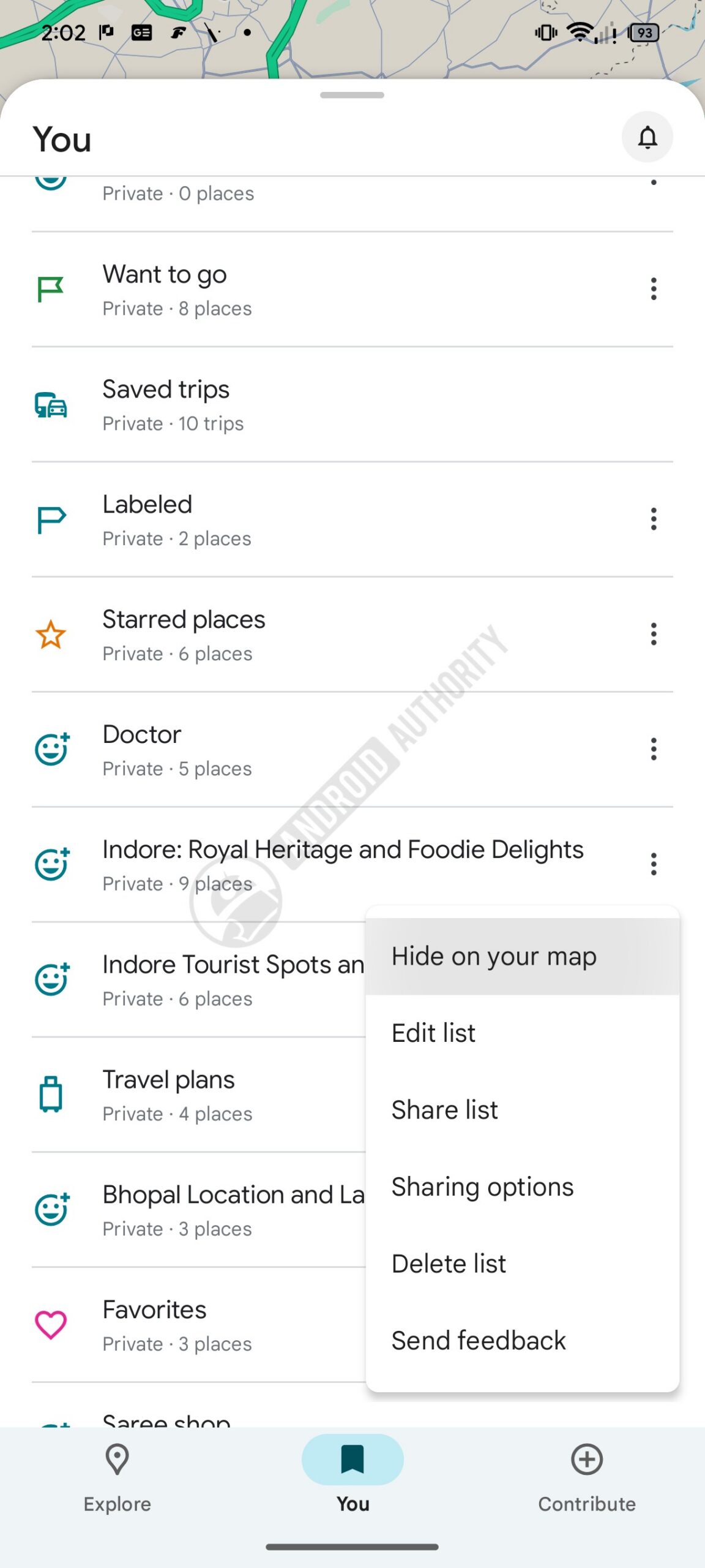 Google Maps hide list watermarked