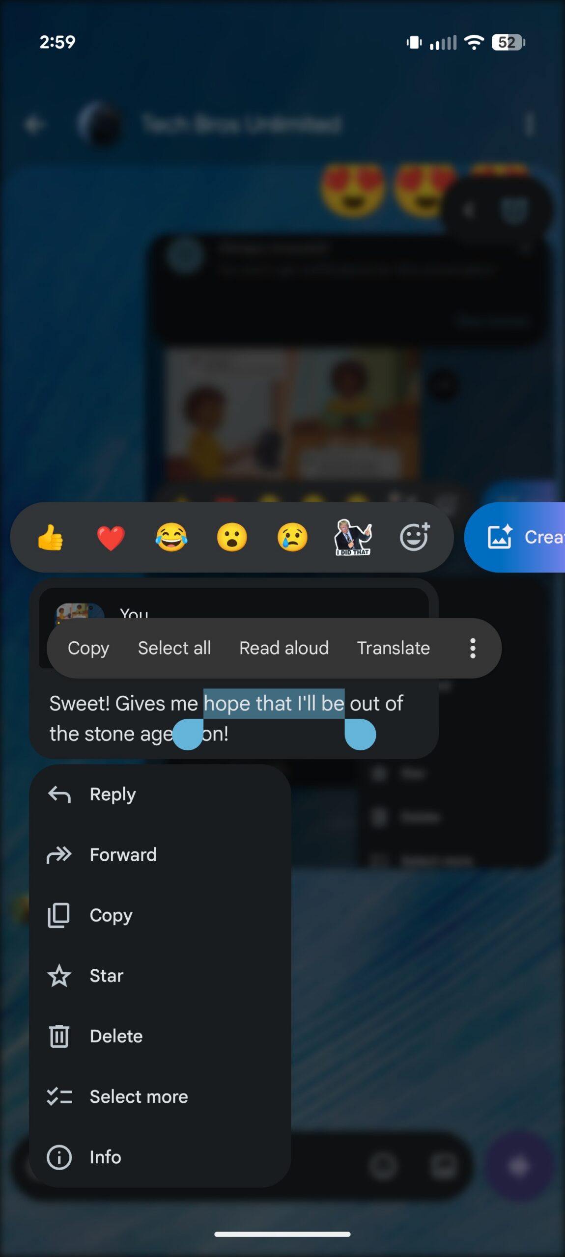 Google Messages Floating context menu and selective text copying Google Messages Floating context menu and selective text copying