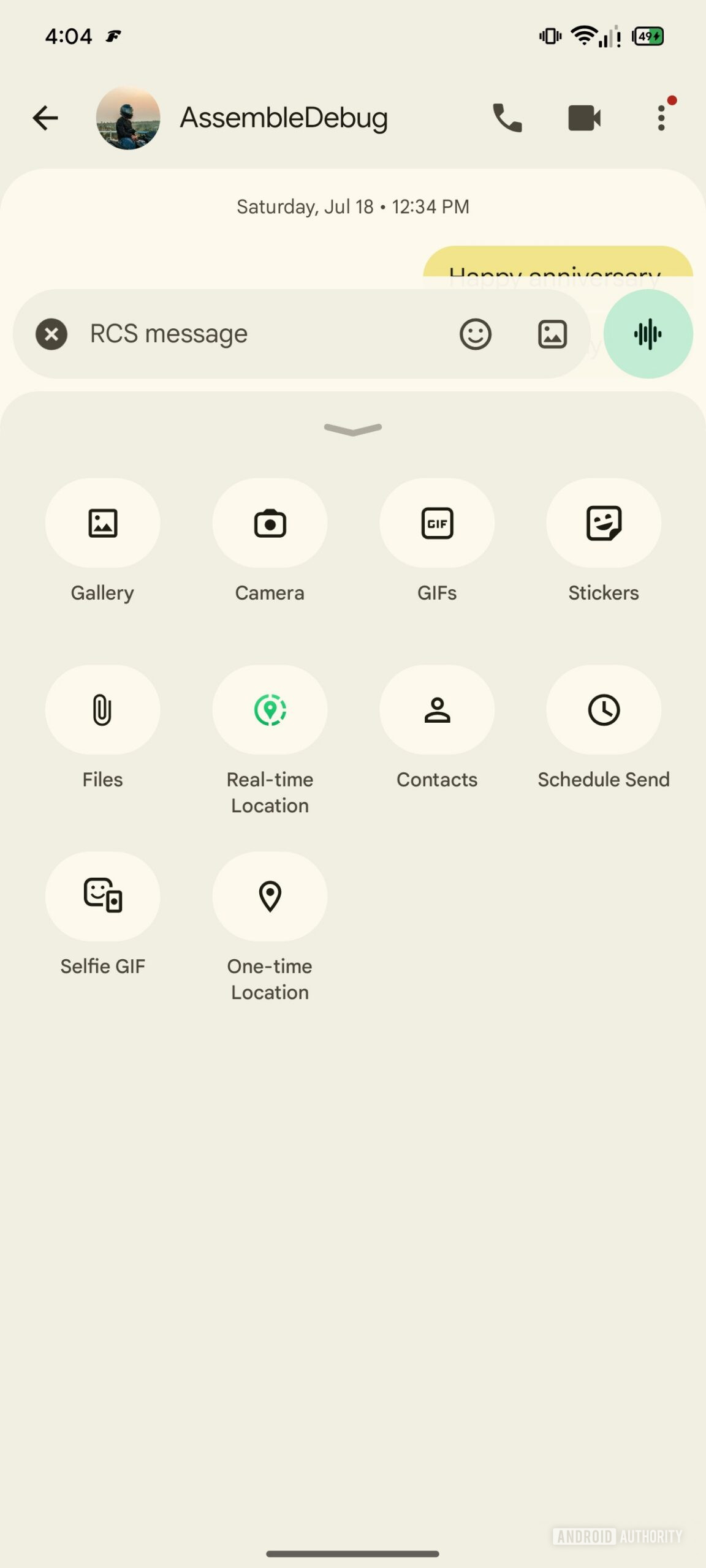 Google Messages Reordering attachment shortcuts 1