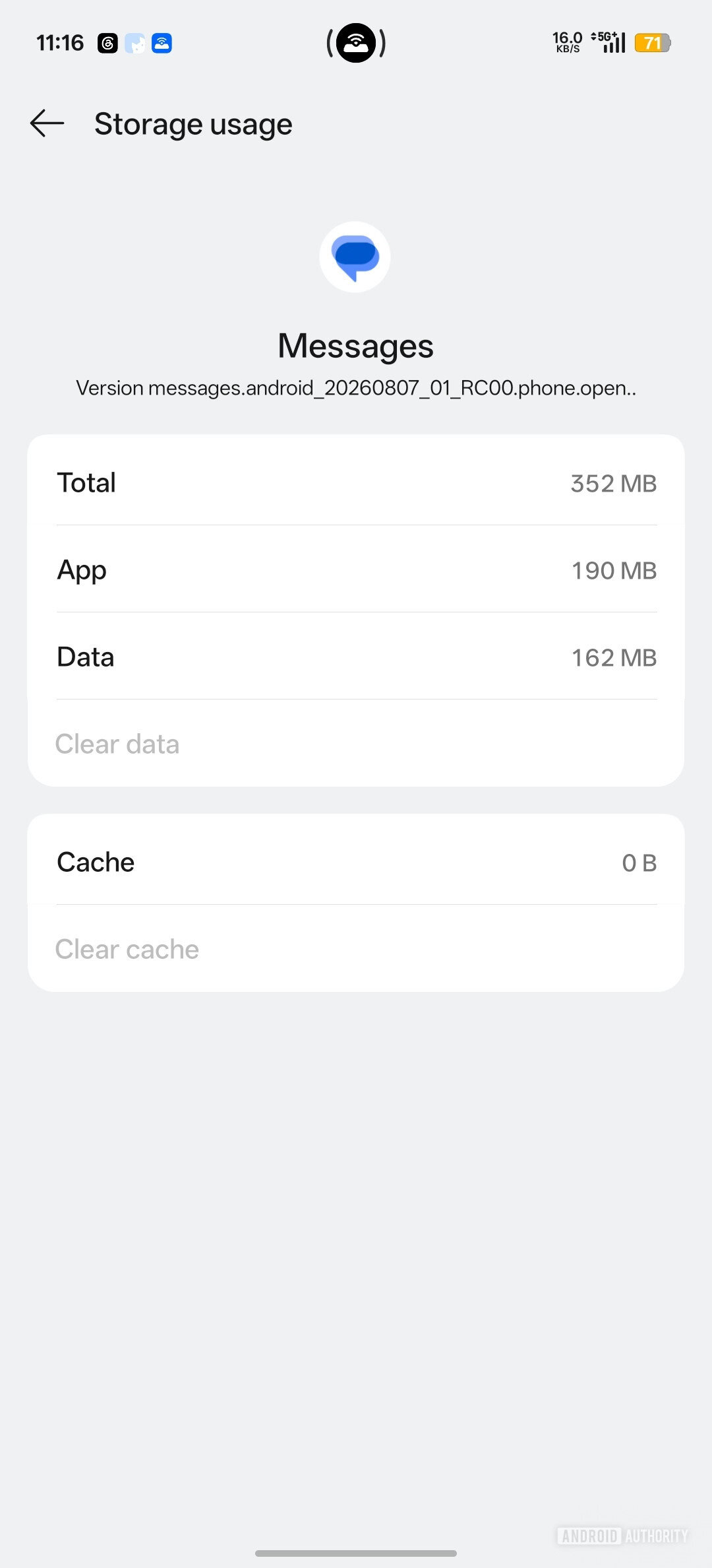 Google Messages beta Clear data option greyed out1