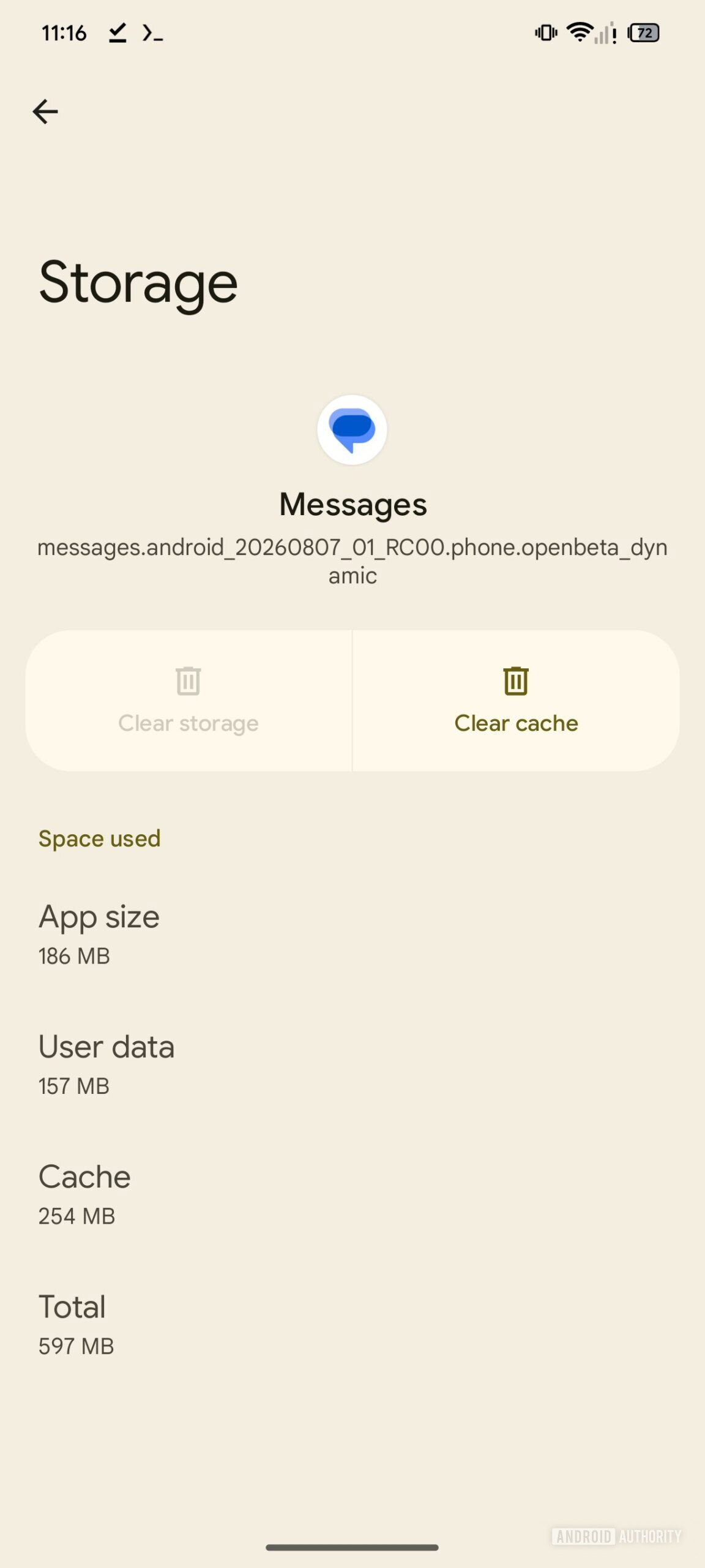Google Messages beta Clear data option greyed out2