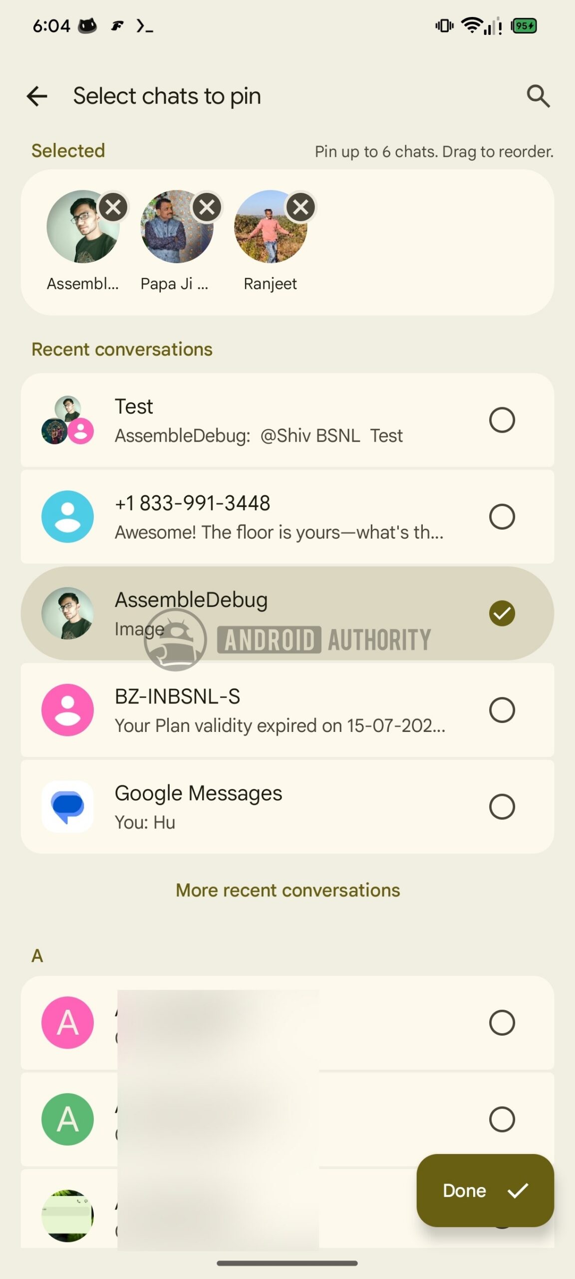 Google Messages new pinning UI
