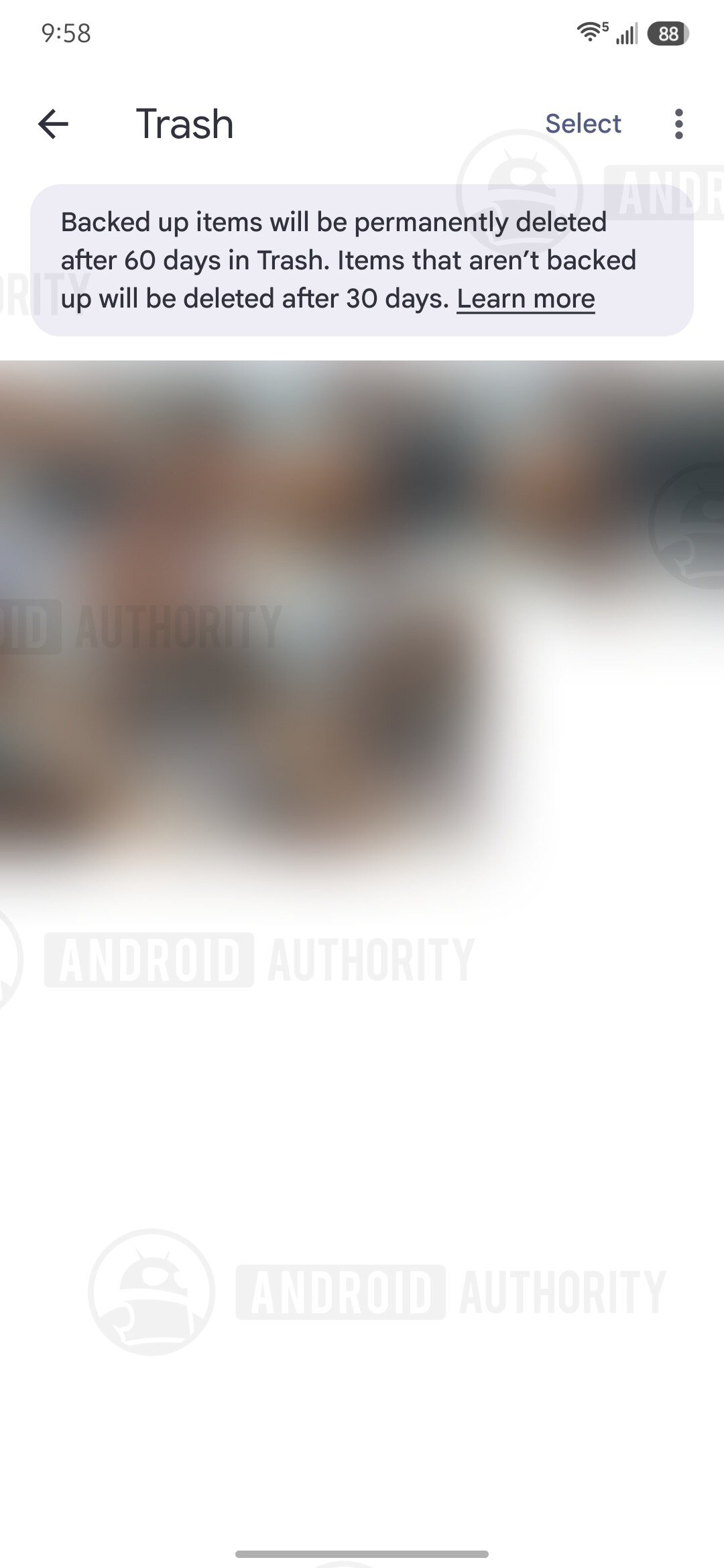 Google Photos Current Trash section policy 2
