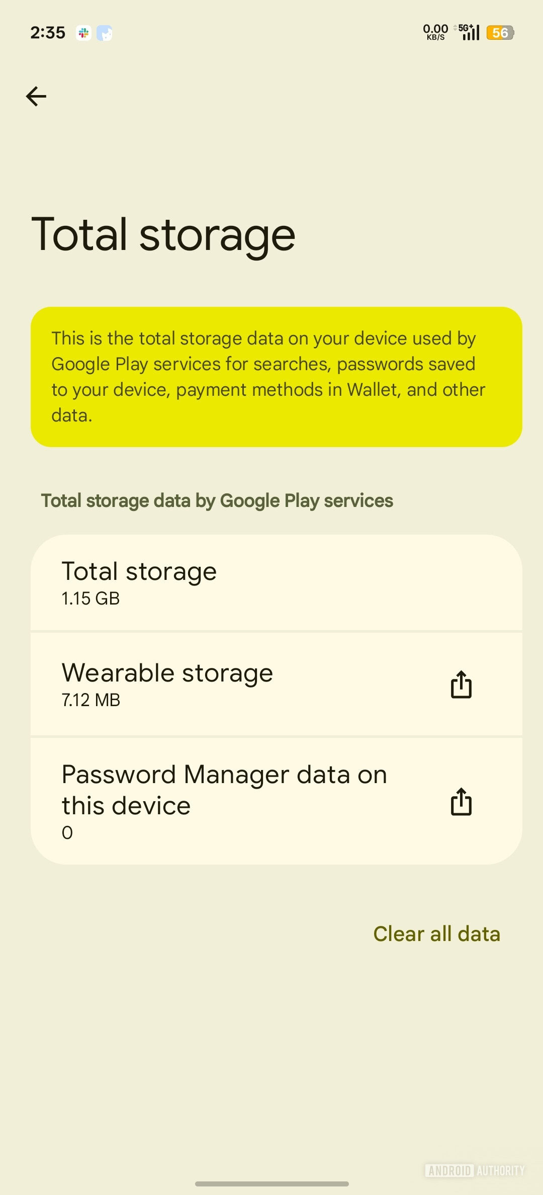Google Play Services Manage storage