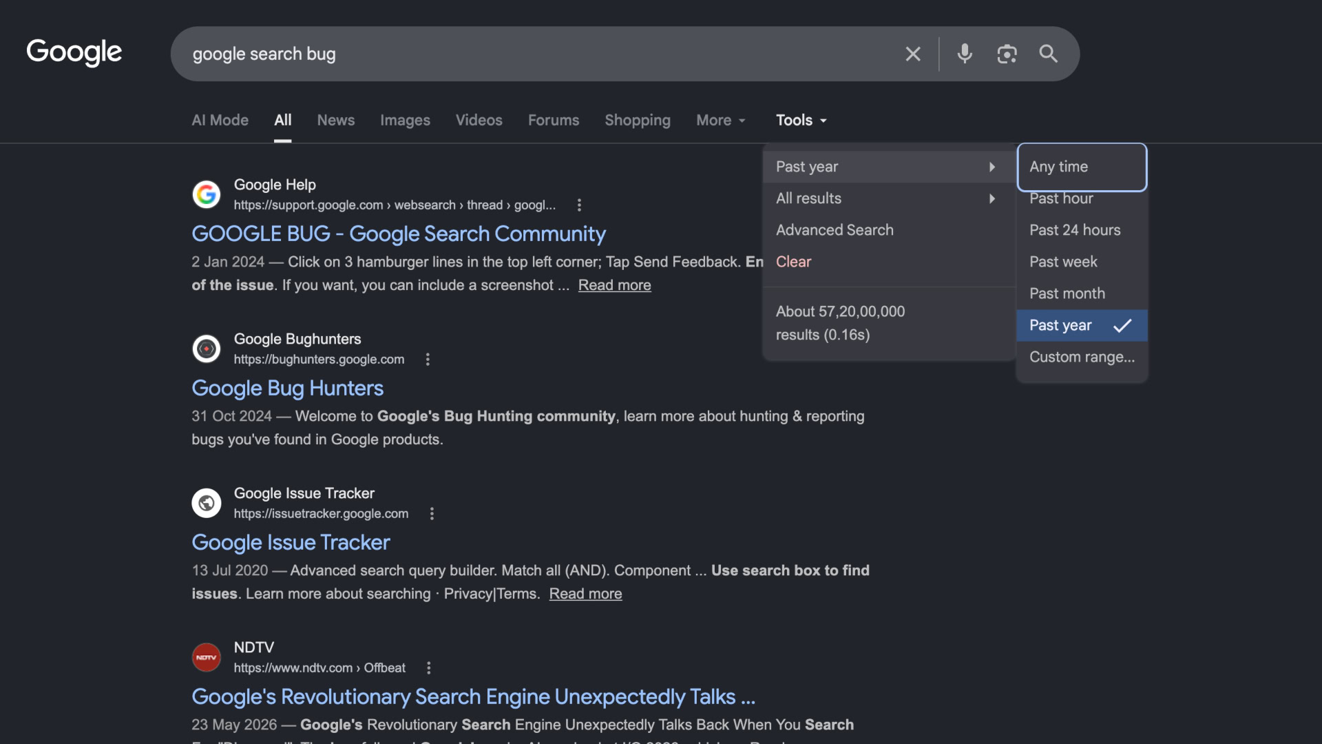 Google Search Time Filters Broken Google Search Time Filters Broken